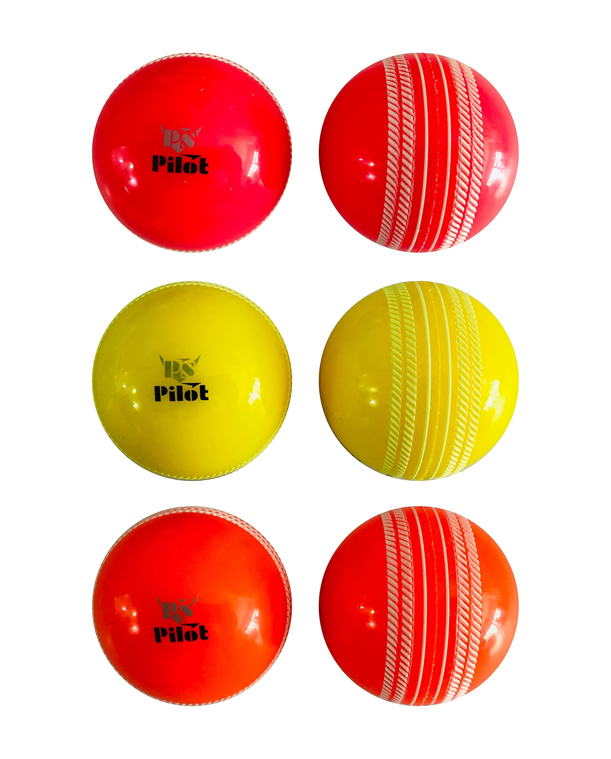 PS Pilot PVC Heavy Weight Cricket Practice Wind Ball Set (Pack of 6, Multicolor, Adult Size)