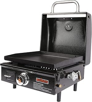 QuliMetal Table Top Grill Portable Griddle with Hood Non-Stick Flat Top Grill Griddle Propane Grill with Carry Bag 17 Inch,15,000 BTU,268 Sq,304 Stainless Steel Burner,for Outdoor Camping Tailgating