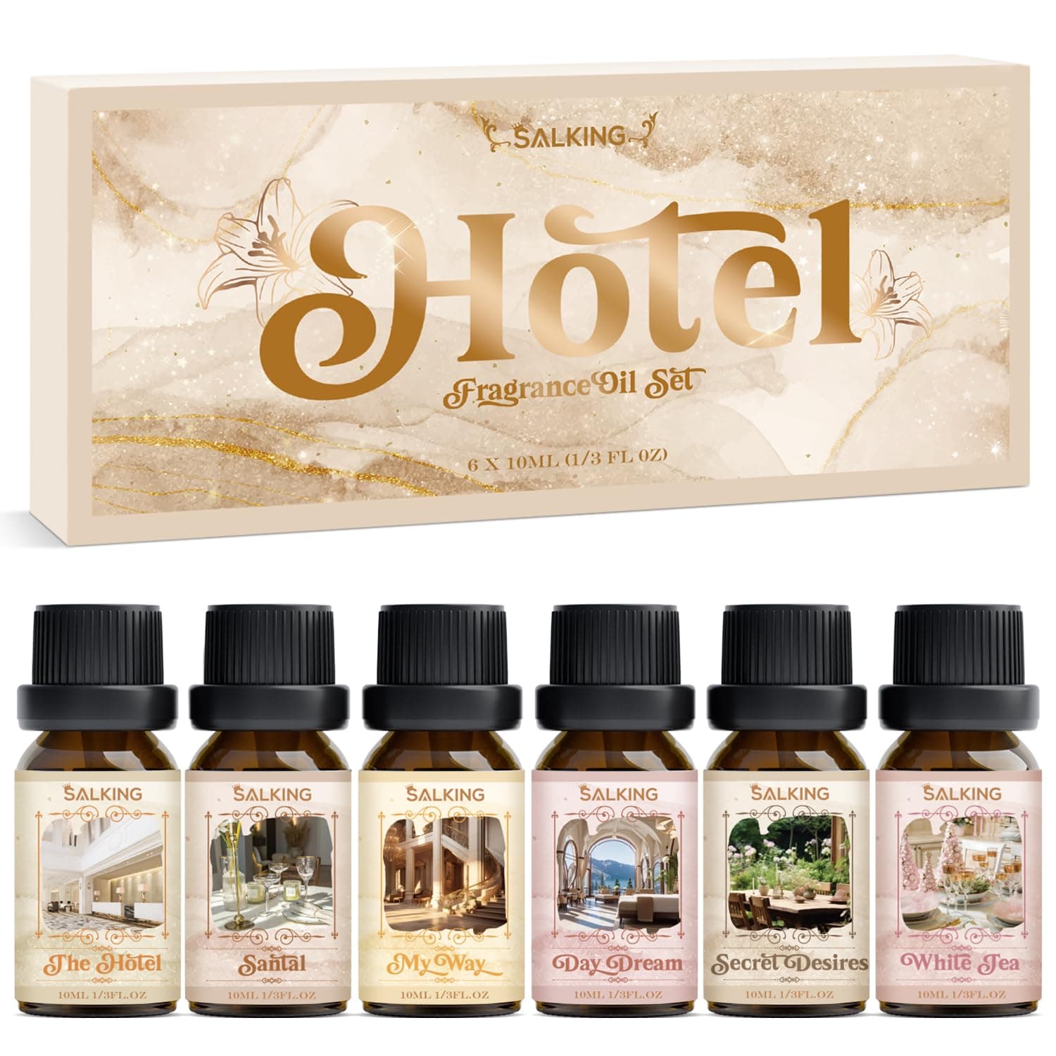 Hotel Fragrance Oils, Essential Oils Gift Set, Diffuser Oils, Scented Oils for Soaps Candle Making - The Hotel, Santal, My Way, Day Dream, Secret Desires, White Tea