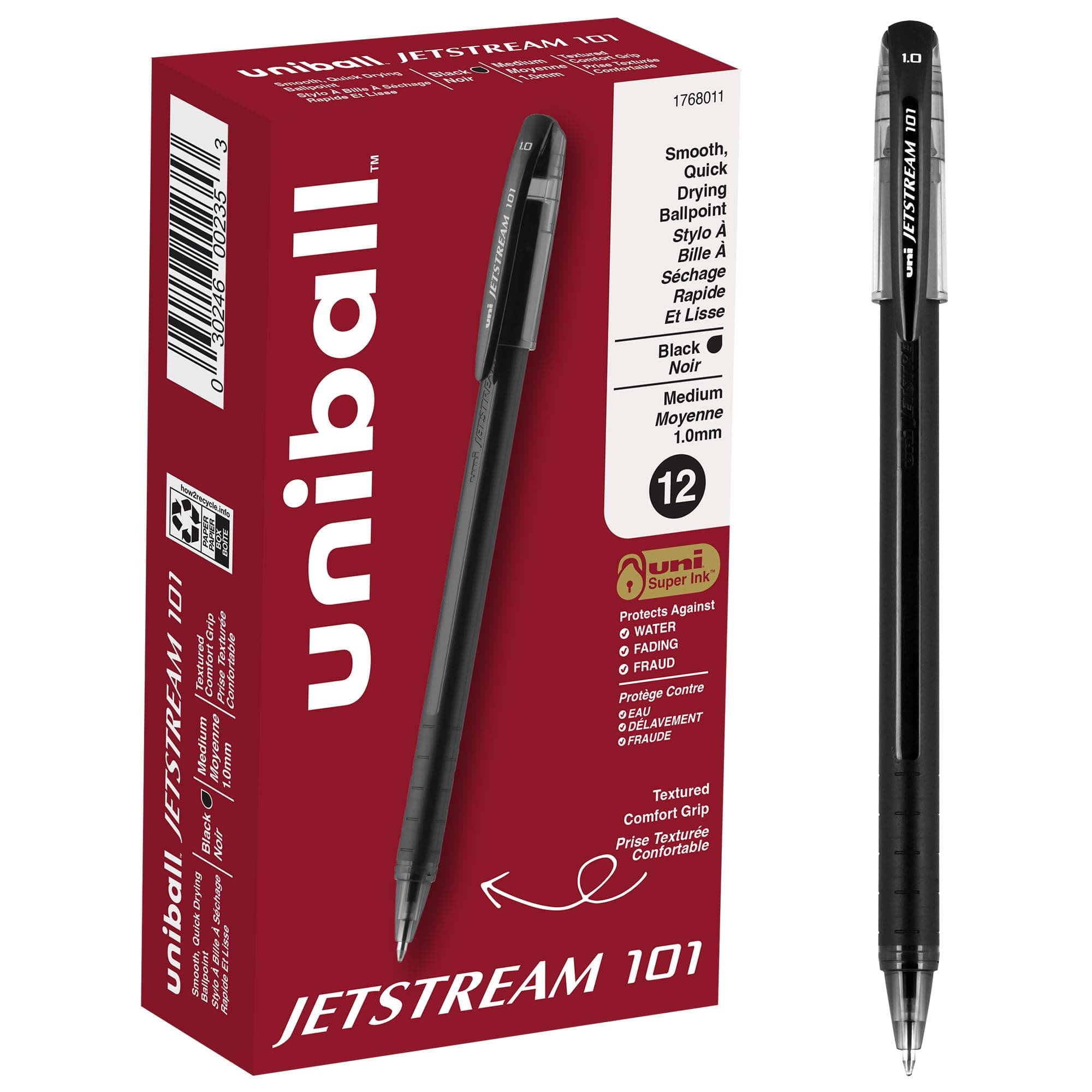 uni-ball Jetstream 101 Ballpoint Pens Medium Point, 1.0mm, Black, 12 Pack