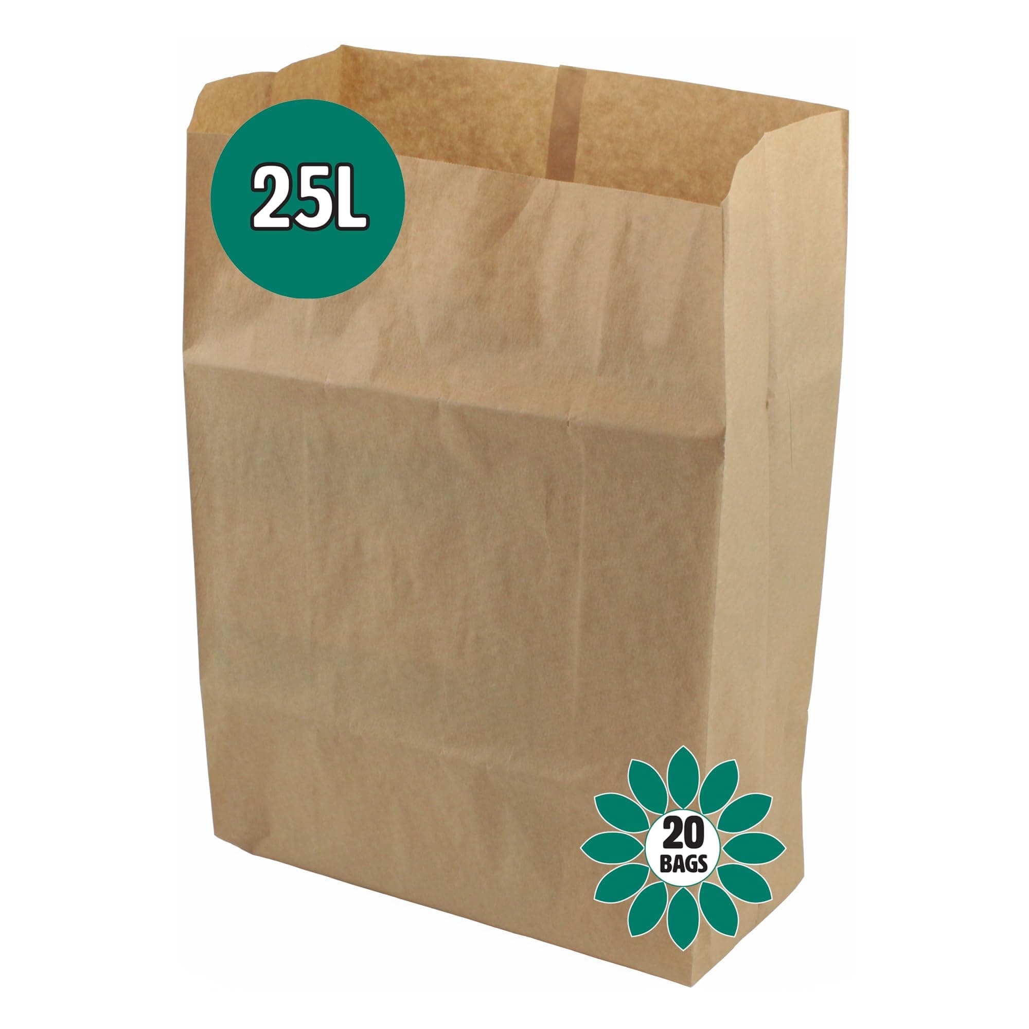 25 Litre x 20 Paper Compostable Bags Kitchen Caddy Liners - Food Waste Bin Liners - EcoSack 25L Biodegradable Bags with Composting Guide
