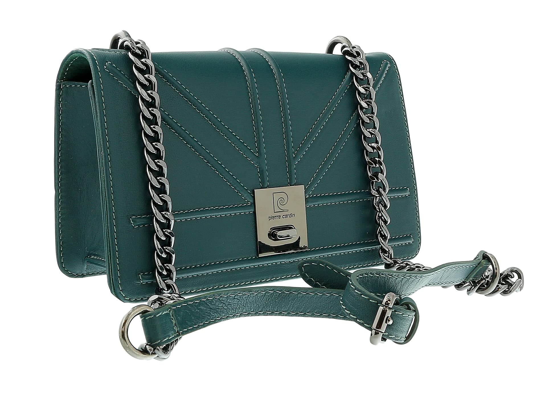 Teal Leather Large Structured Shoulder Bag