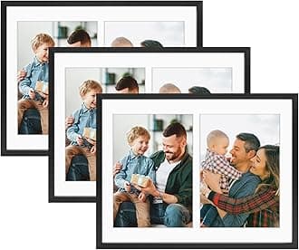 Golden State Art, 5x7 Aluminum Collage Frame, Display 7x5 Pictures With 2 Openings Mat or One 8.5x11 Photo, Real Glass, Portrait/Landscape Wall Display, Black, 3 Pack
