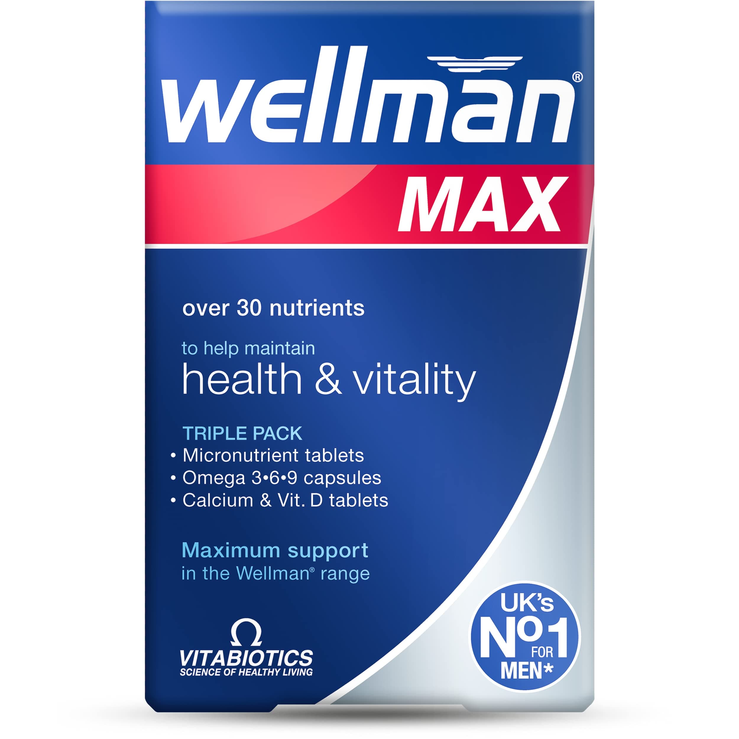 Wellman Max - Multivitamin Tablets for Men Formula Mix with Maximum Support for Energy, Immune System, Testosterone Level, Bone, Brain,Heart and Vision Health,