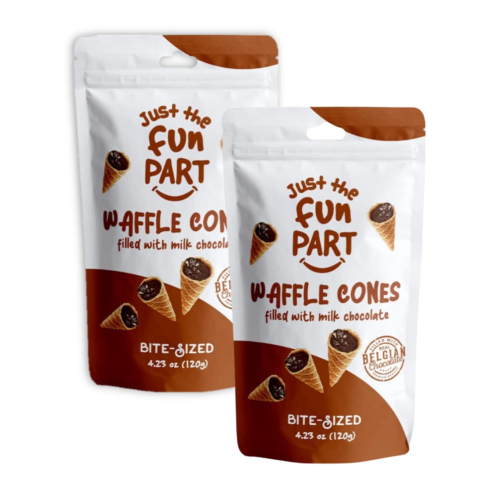 Just The Fun Part | Bite-Size Crispy Mini Waffle Cones | Filled With Premium Belgian Chocolate | Great For Snacks, Desserts, Grab & Go | Kosher | 4.23 Ounce (Pack of 2, Milk Chocolate)