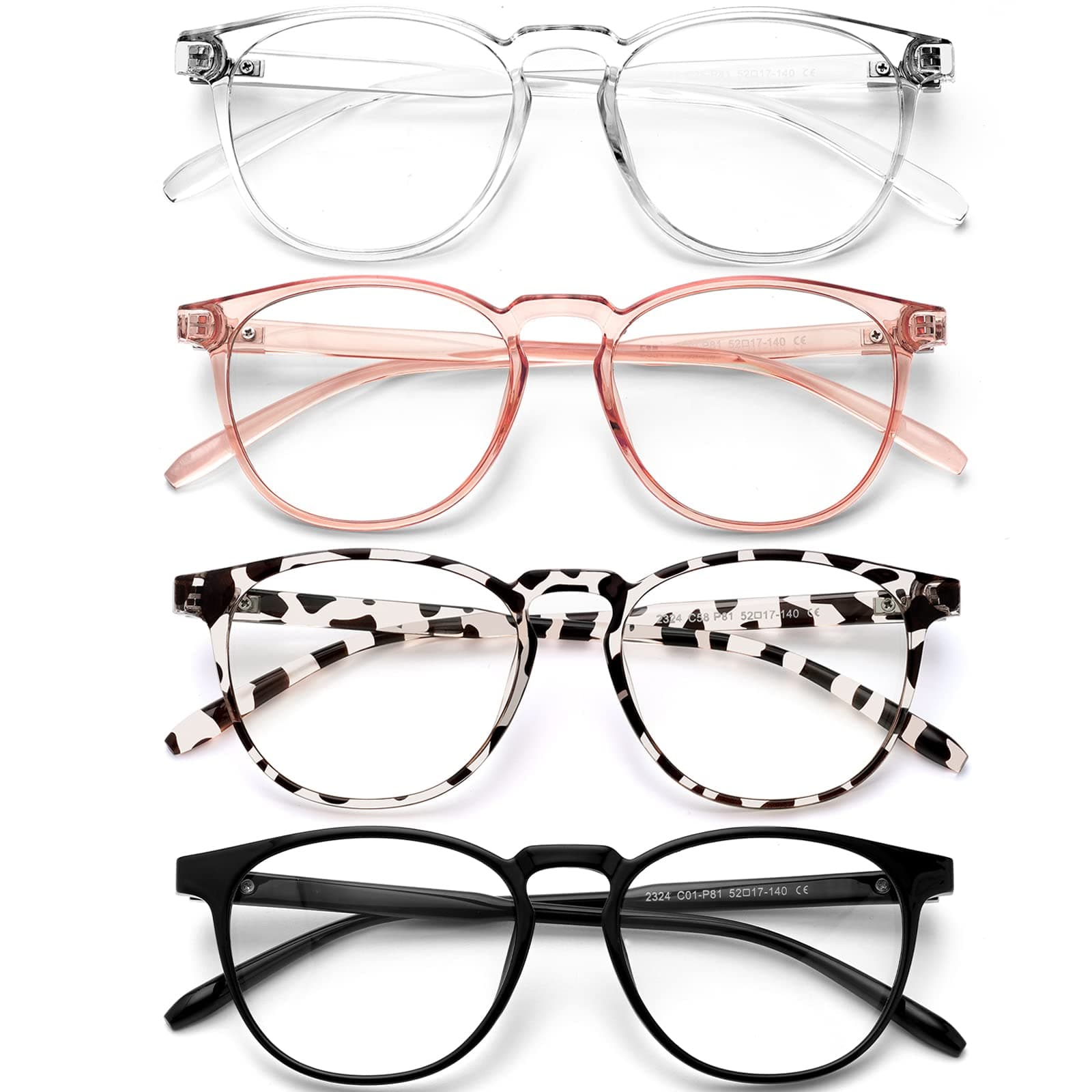 Blue Light Blocking Glasses for Women/Men - 4-Pack Computer Reading/Gaming/TV/Phone Glasses, Anti-Glare