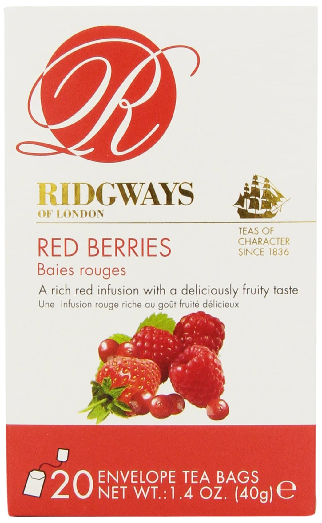 Ridgeways Tea, Red Berries, Envelope tea bags, 20 Count (pack of 6)