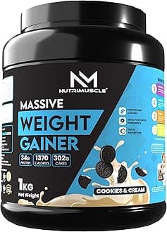 Nutrimuscle ® Massive Weight Gainer - 1 Kg - Cookies and Cream Flavour - Contains Complex Carbohydrates for Healthy Weight Gain