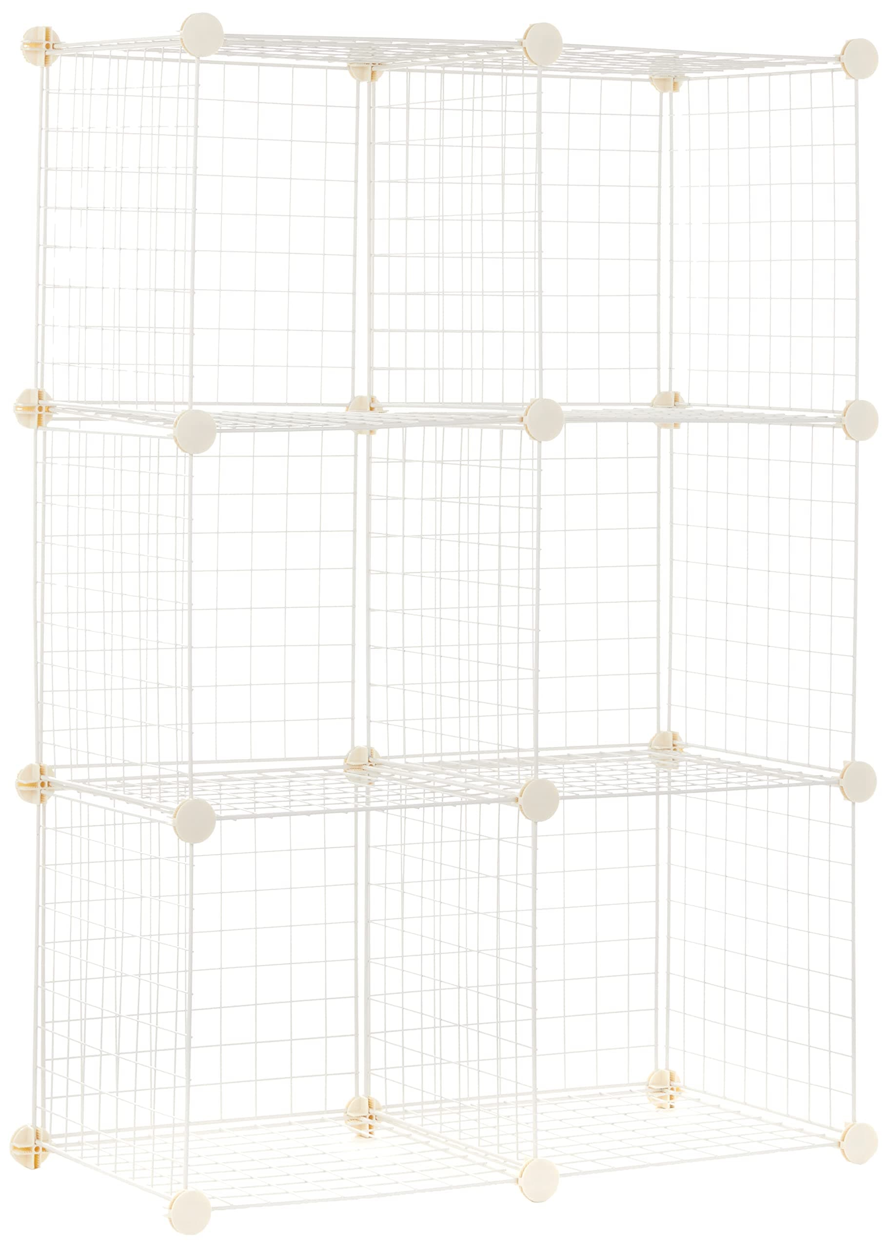 Amazon Basics 6 Cube Wire Grid Storage Organizer, Stackable Storage Cubes, Modular Closet Organizer Shelves, 14.6" D x 30.3" W x 44.8" H, White