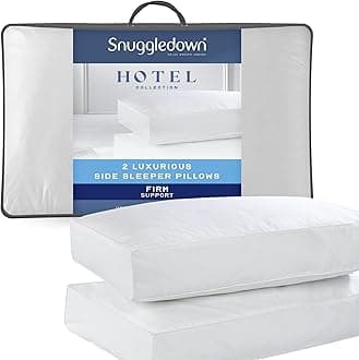 Snuggledown Side Sleeper Pillows 2 Pack - Hotel Quality Firm Support Bed Pillows for Back Neck & Shoulder Pain Relief - Soft & Luxurious 100% Cotton Cover, Hypoallergenic, Made in the UK (64 x 38cm)