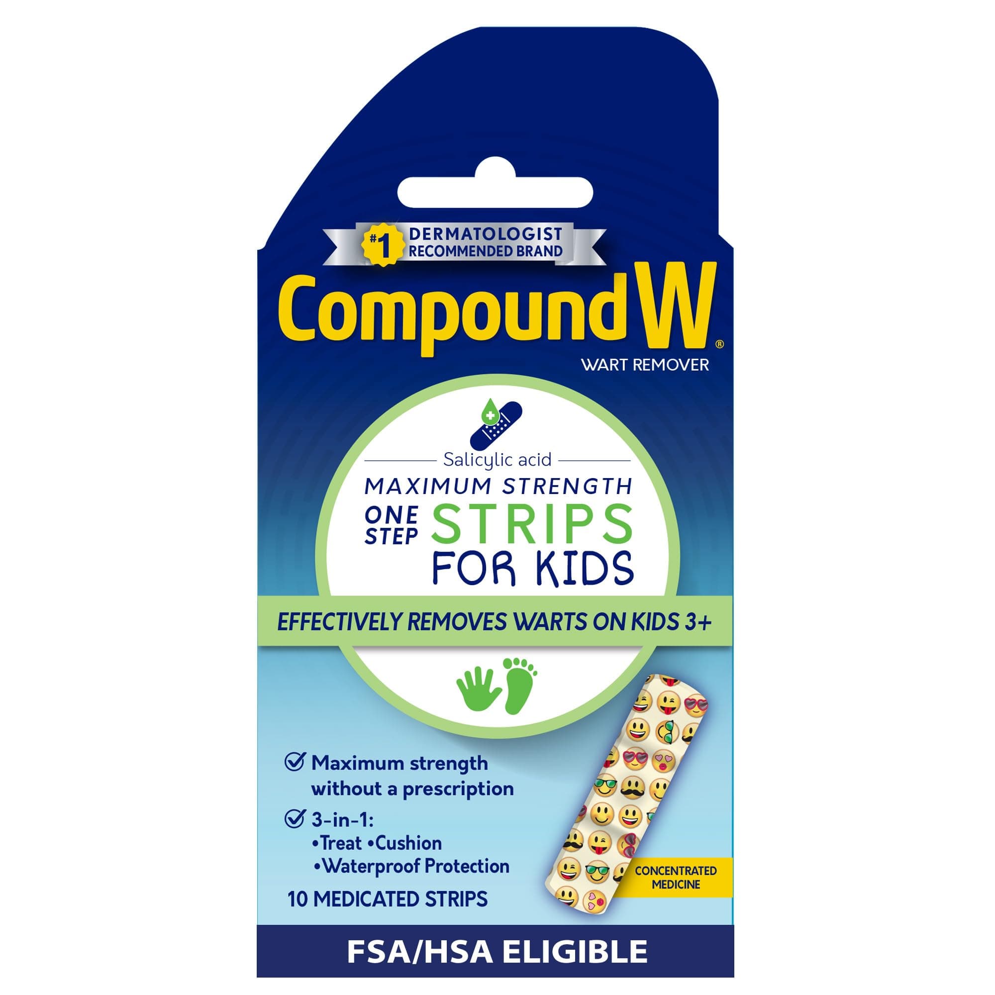 Compound W One Step Medicated Strips for Kids - Wart Removal, 10 Count