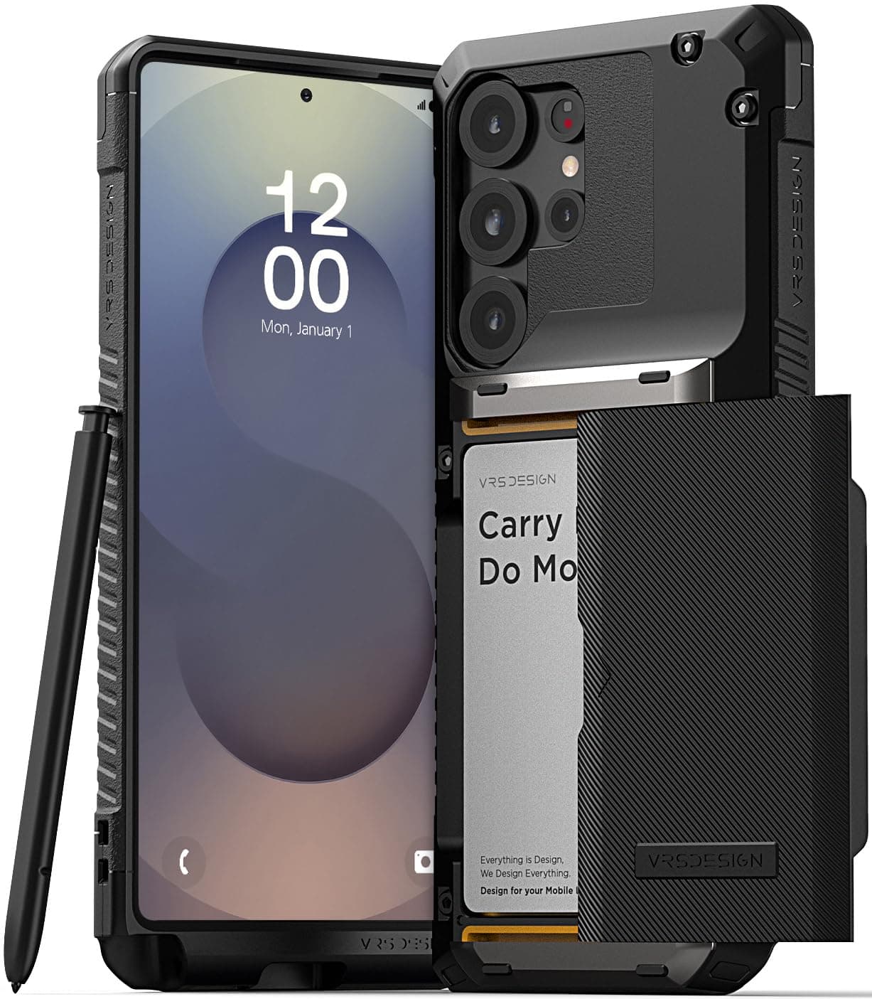 VRS DESIGN Damda Glide Pro Card Holder Case for Galaxy S25 Ultra (2025), Sturdy Semi Auto Card Slot Wallet [4 Cards] Case Designed for S25Ultra (2025) Matte Black