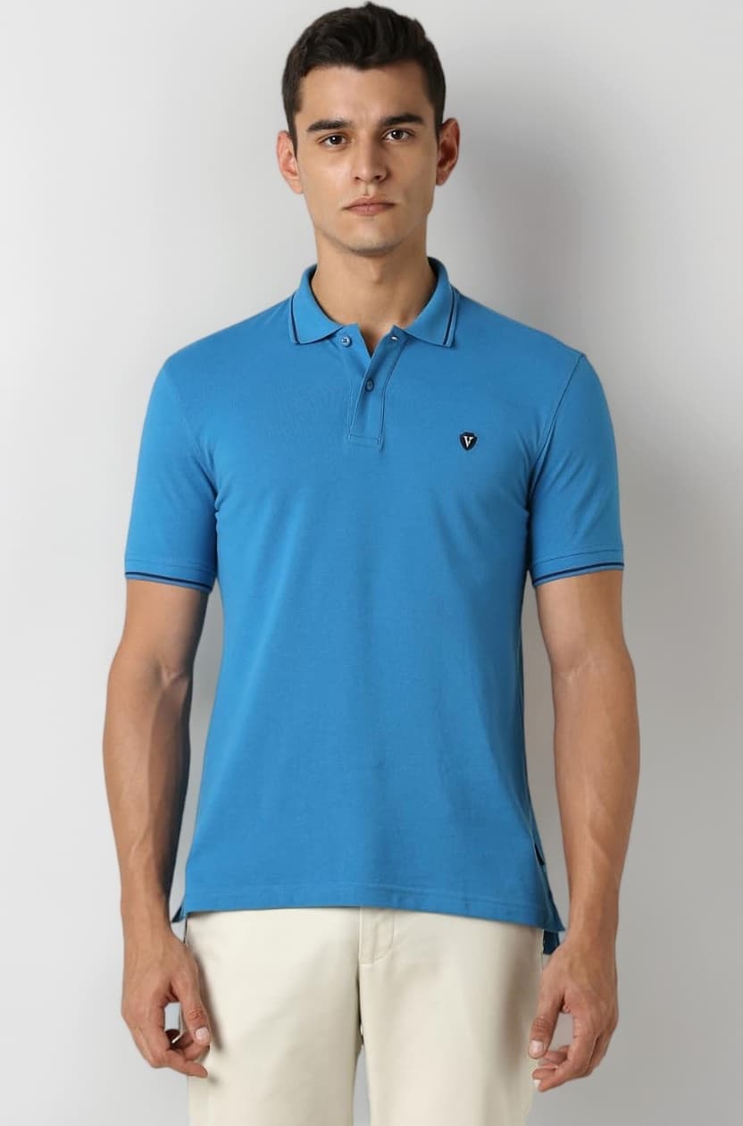 Van Heusen Men's Cotton Solid Regular Fit Collar Polo T-Shirt