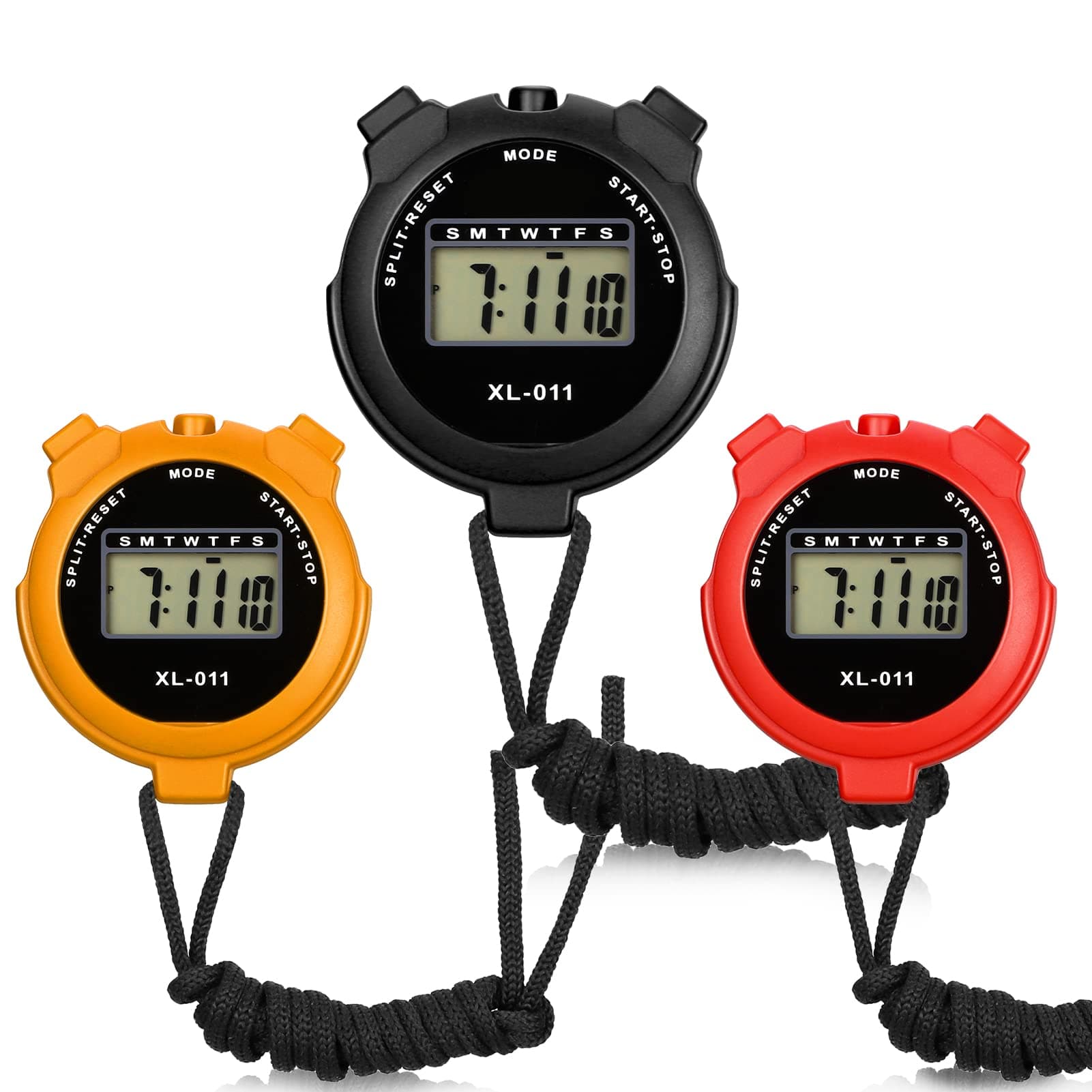 3 Pcs Sports Stopwatch Timer, Lap Split Digital Stopwatch with Countdown Timer Calendar Clock Alarm, Multi-Function Shockproof Sport Stopwatch for Swimming Running Sports Training