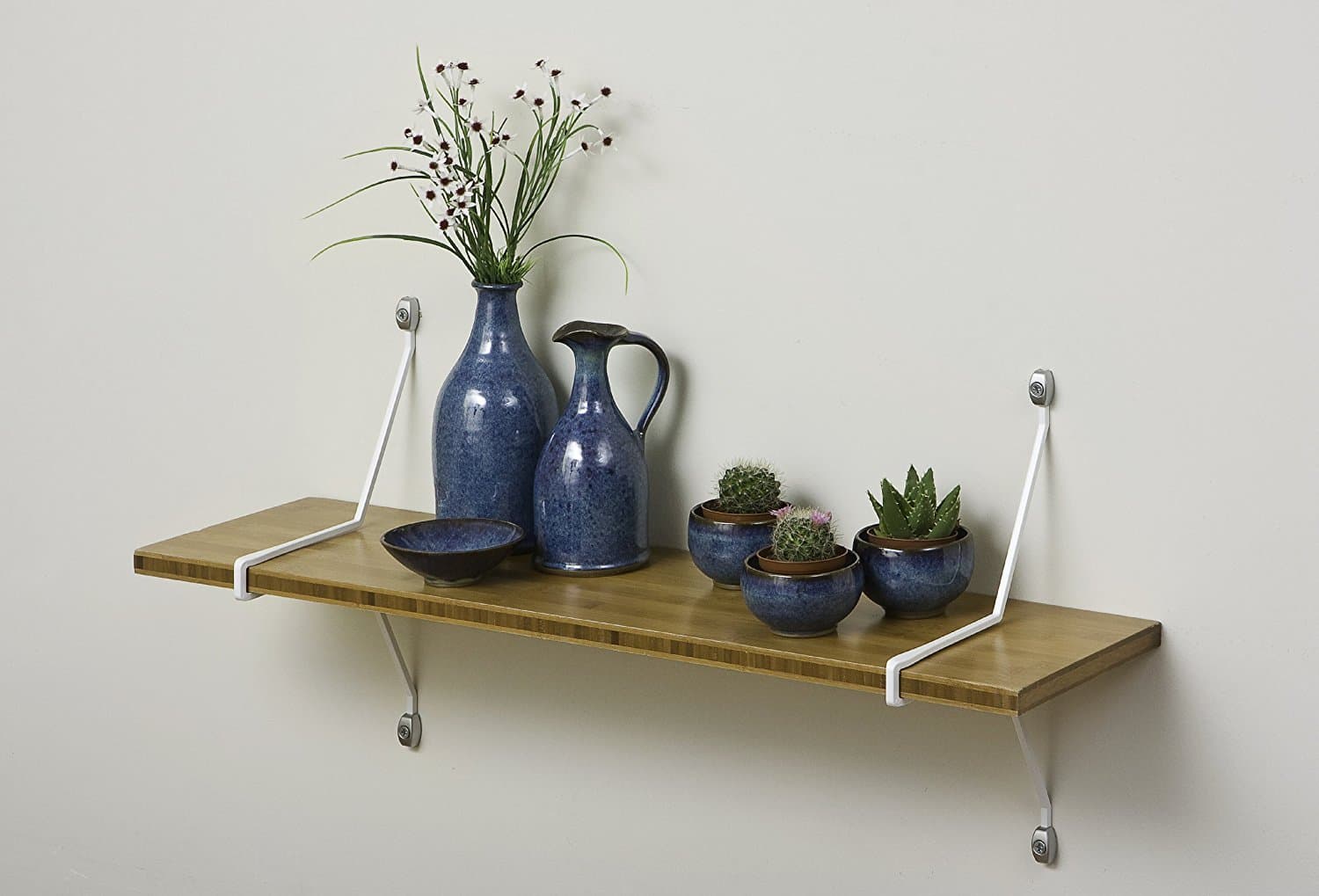 Assa DesignAssa Design Decorative Shelf Kit, One Wall Mounted Bamboo Shelf with Diagonal Mounting Brackets, Bamboo