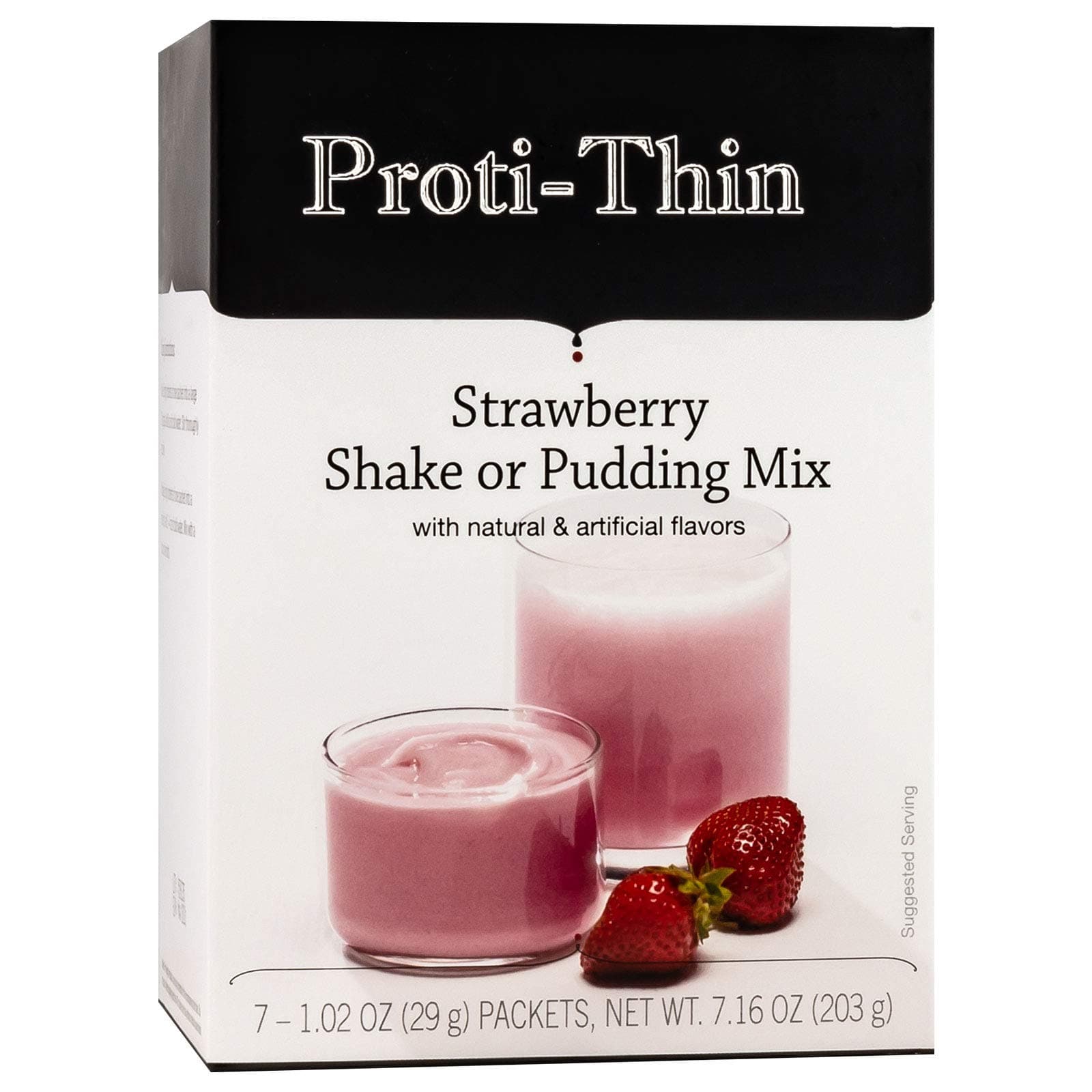 - Proti-Thin High Protein Strawberry Pudding and Shake Mix, Healthy Dessert Mix, 15g Protein, Low Calorie, Low Carb, Low Fat, Low Sugar, Aspartame-Free, Gluten-Free, 1 Pack of 7 Servings