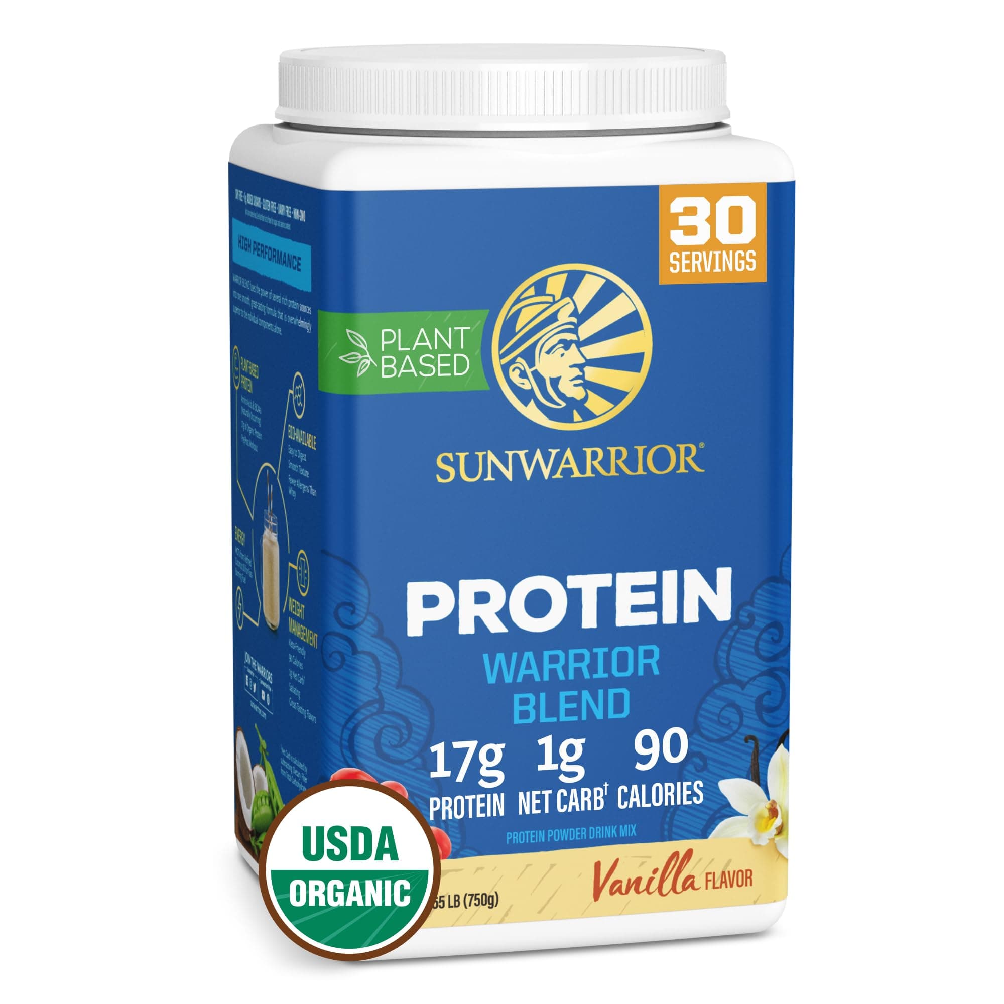 Sunwarrior Vegan Protein Powder Organic Plant-Based Protein | BCAA Amino Acids Hemp Seed Plant Protein | Soy Free Dairy Free Gluten Free Synthetic Free Non-GMO | Vanilla 30 Servings | Warrior Blend
