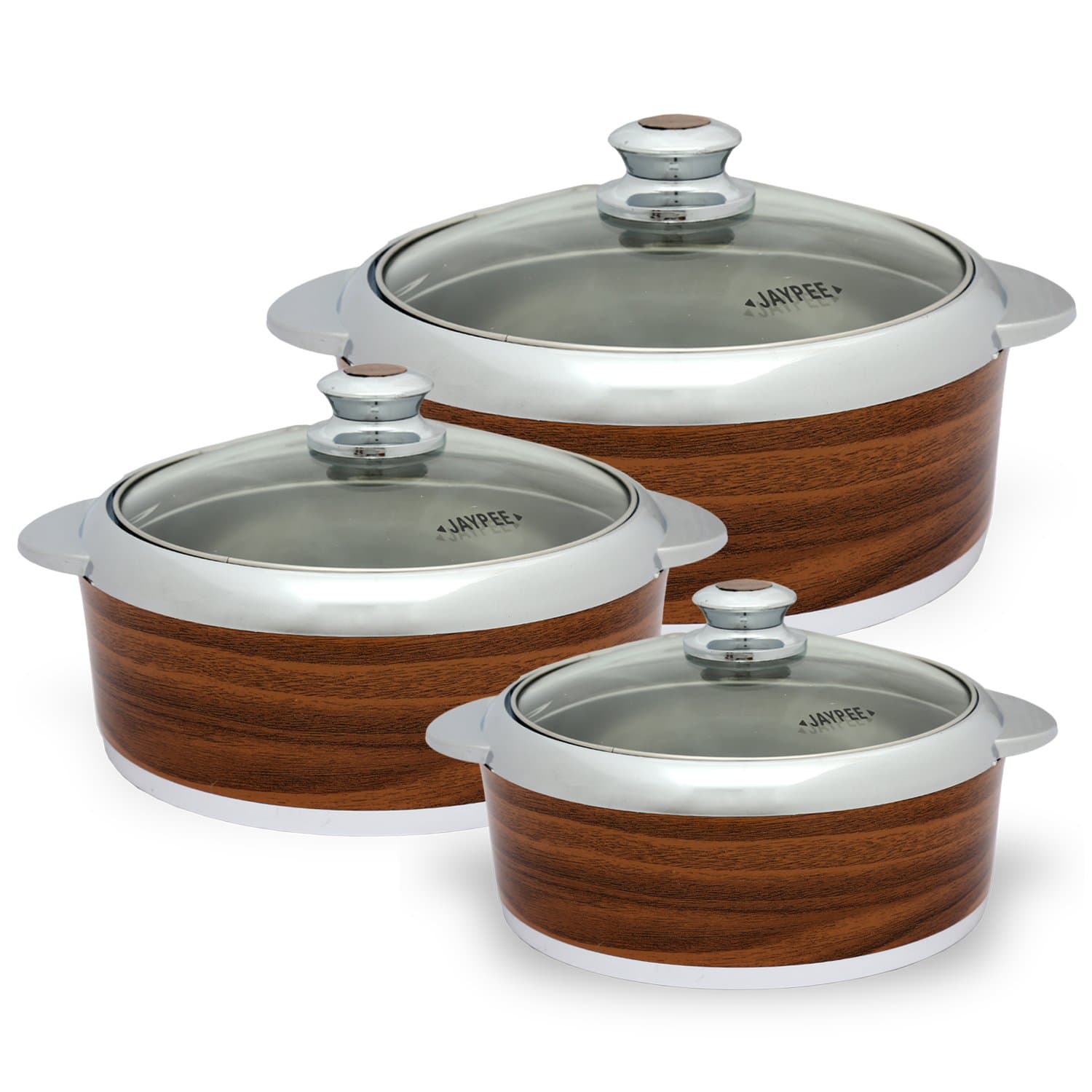 Jaypee Plus Glassmate Casserole Set (1500, 2000, 2500 ml) L.Wood