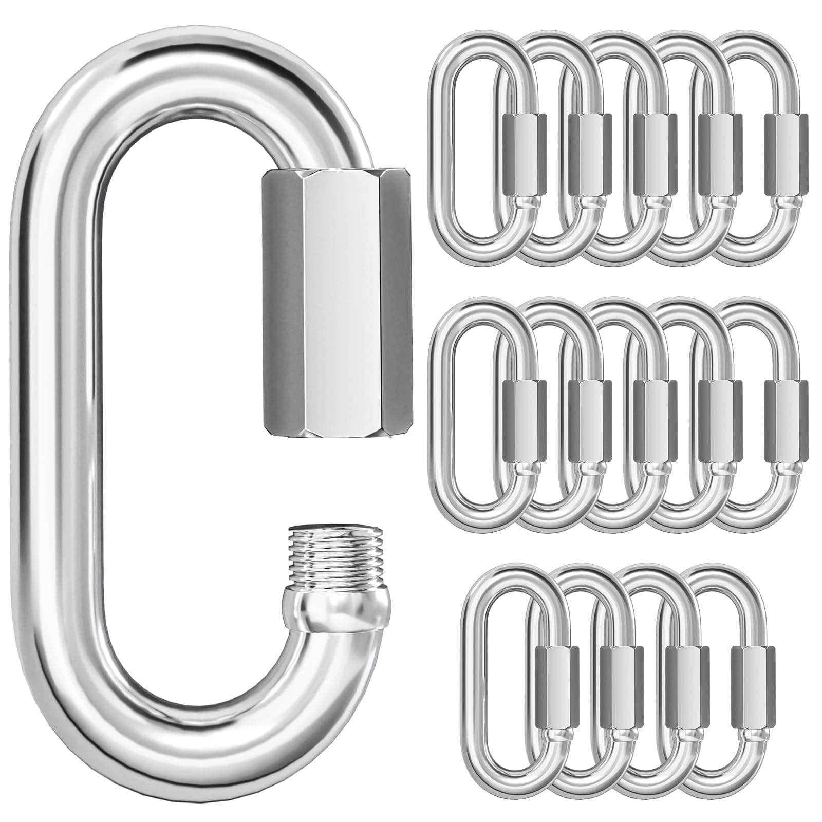KINLINK 15PCS M4 5/32 Quick Link Chain Connector, 304 Stainless Steel Screw Carabiner, Small Locking Carabiner Clips Heavy Duty Chain Hooks for Connecting Hammock, Swing, Shade Sail-Capacity 500LB
