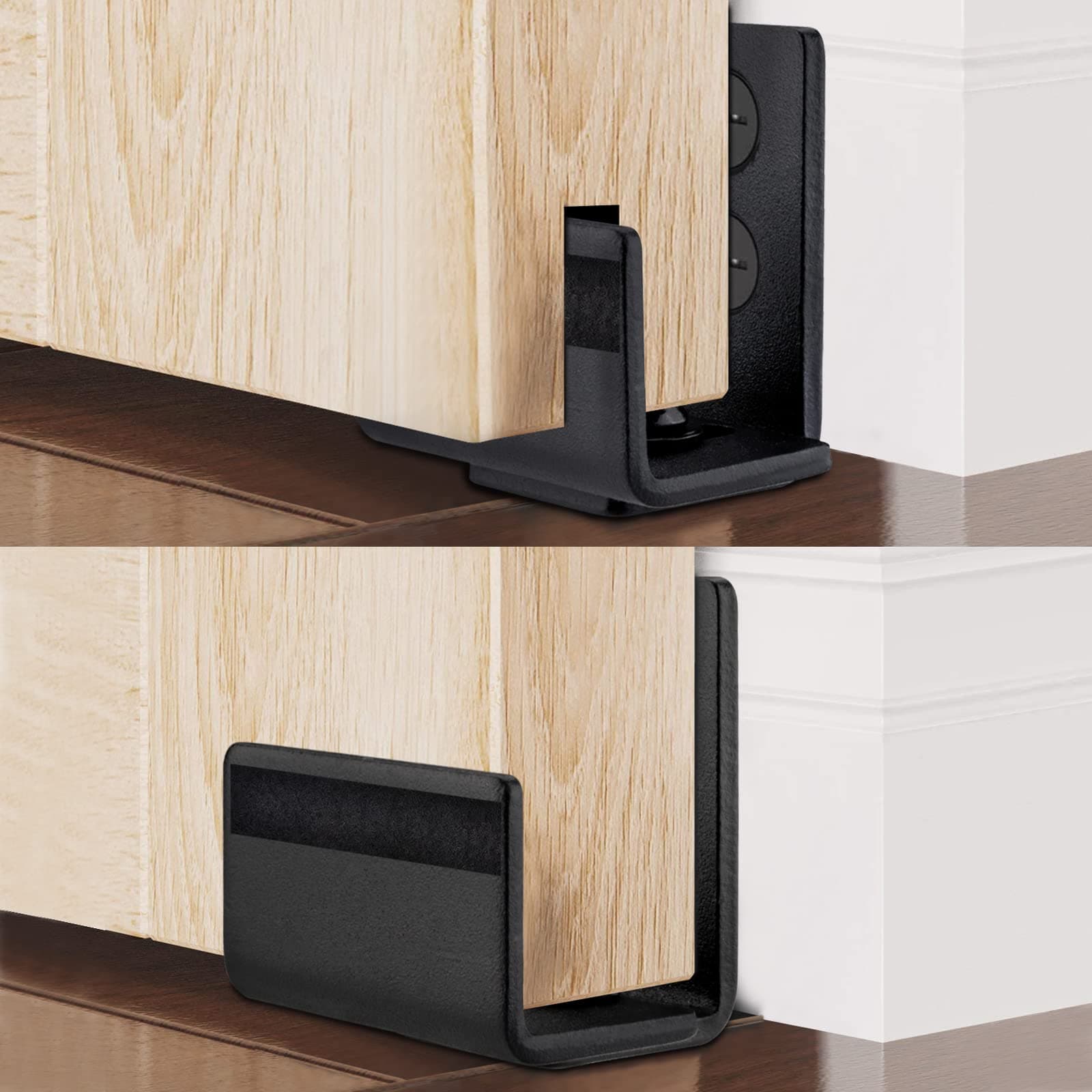 Homode Sliding Door Guide, New Low Profile Wall Mounted Barn Door Bottom Floor Guide with Adjustable Bracket, Metal Hardware, Matte Black