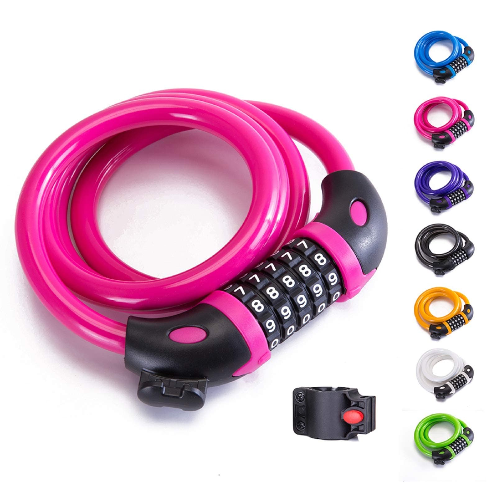 Bike Lock Bicycle Lock Chain ，5-Digit Combination Lock Core Steel Wire Bike Lock Security&Portable Bicycle Locks,1.1m x 1/2 inch (Pink)