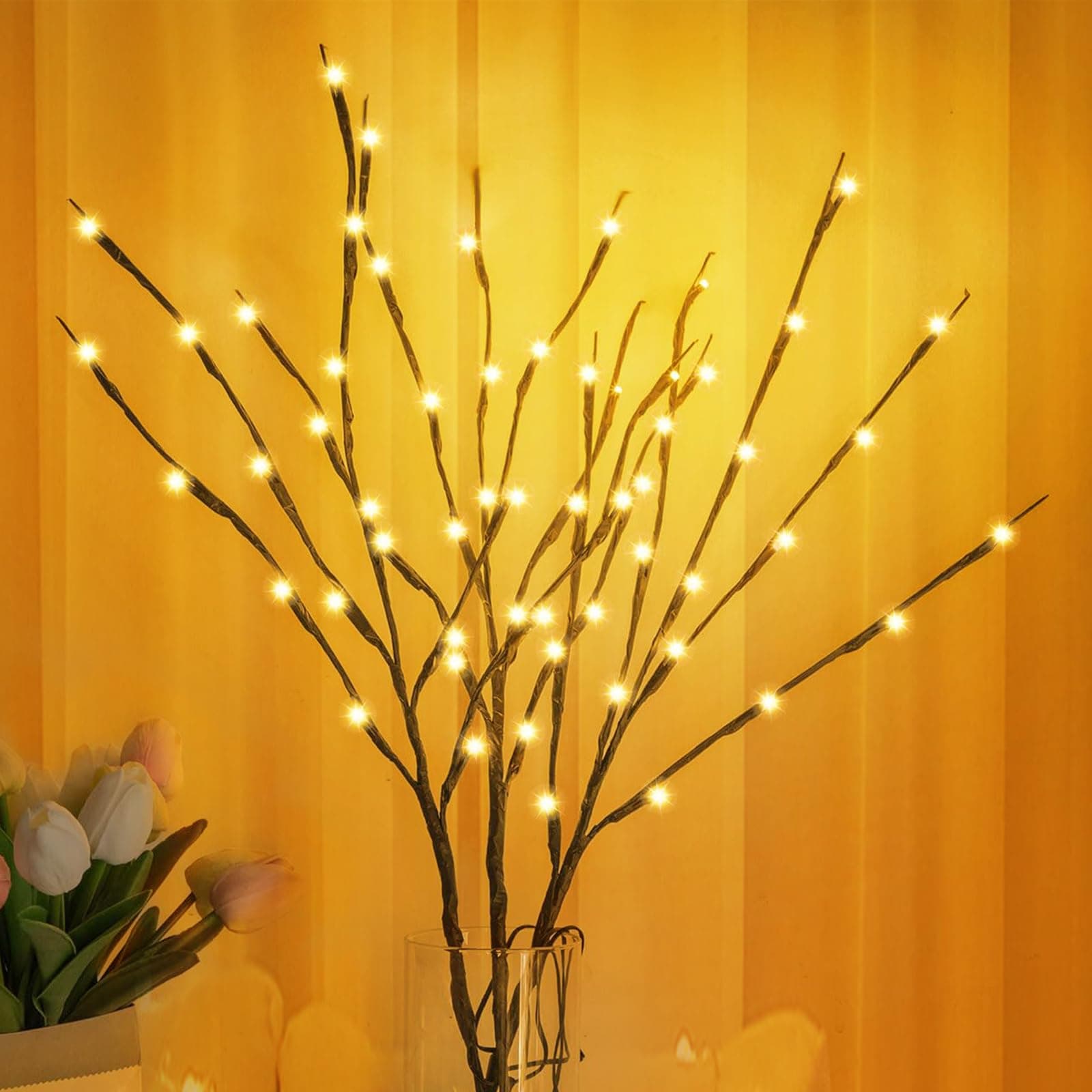 5pcs Twig Lights, Lights Simulation Flexible Vase Tree Branch Light Warm White 20 LED Romantic Decorative Lights for Floor Vases Valentine's Day Decor Outdoor Indoor Camping Lighted Willow Branches