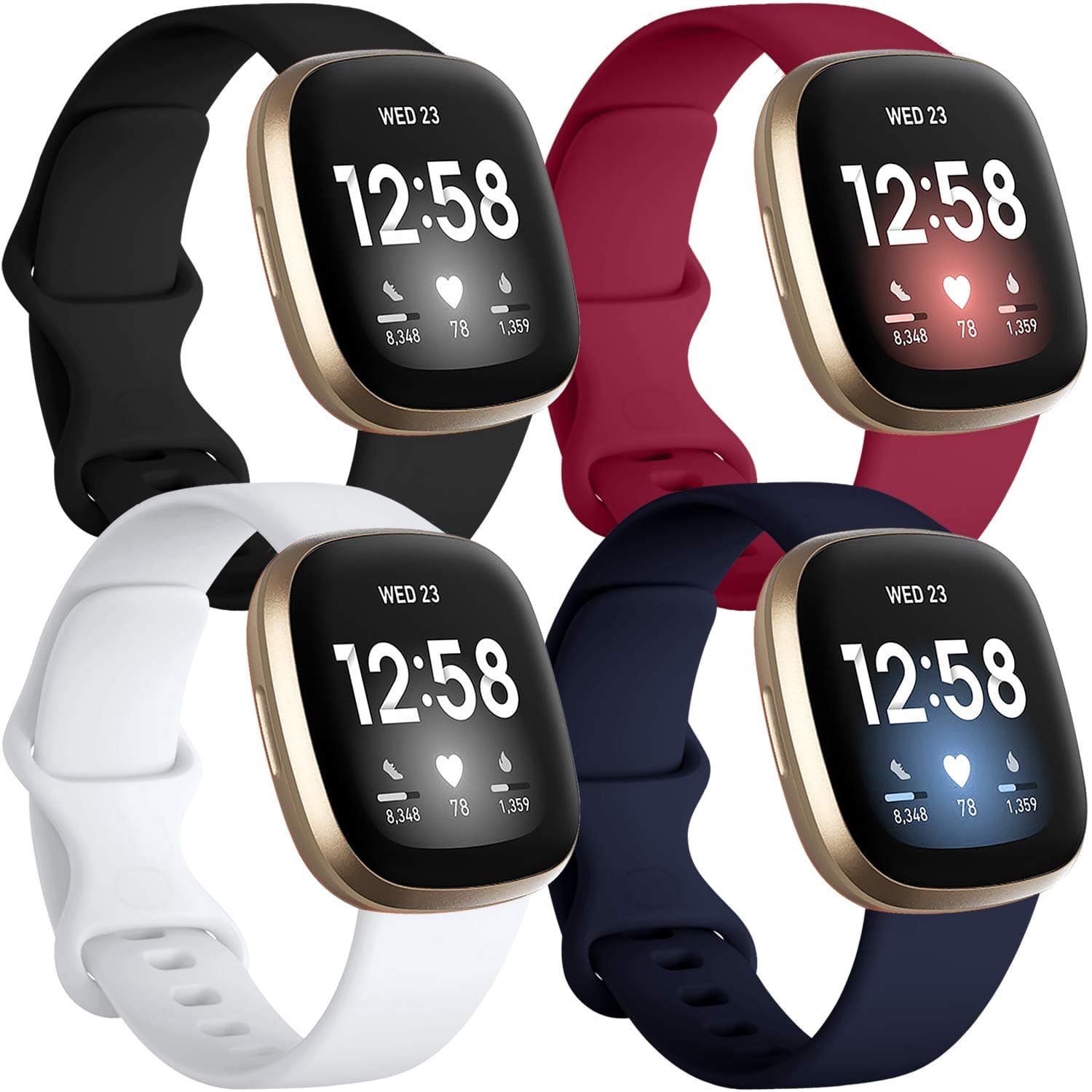 Getino Bands Compatible with Fitbit Sense and Fitbit Versa 3, Soft Waterproof and Durable Classic Silicone Sport Strap, Adjustable Replacement Wristbands for Women Men, Large Small