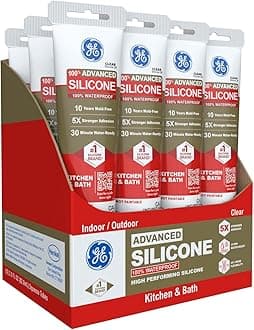 GE Advanced Silicone Caulk for Kitchen & Bathroom, Clear, 2.8 fl oz Tube, 12 Pack - 100% Waterproof Silicone Sealant, 5X Stronger Adhesion, Shrink & Crack Proof