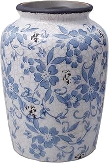 Light Blue White vase Flower Ceramic Porcelain Vintage Chinoiserie Floral French 8" H