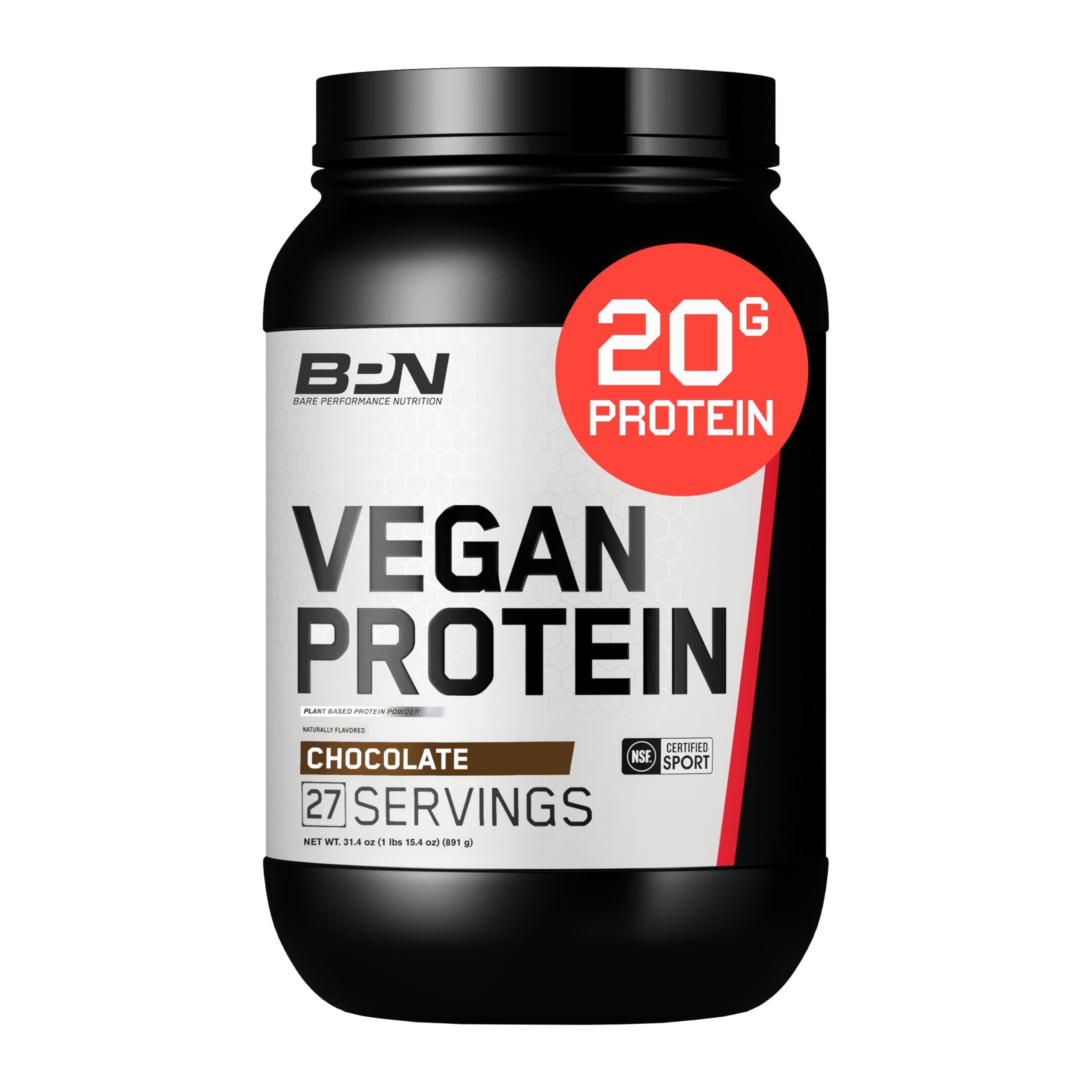 BARE PERFORMANCE NUTRITION Vegan Protein, Plant Based Protein, Pea Protein, Watermelon Protein and Pumpkin Protein, Naturally Sweetened and Flavored (27 Servings, Chocolate)