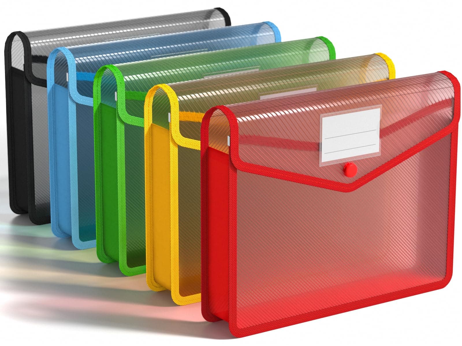 Umriox Plastic File Folders, 5 Pack A4 Poly Envelope Expanding File Wallet Document Folder with Snap Button Closure & Label Pocket (5 Colors)