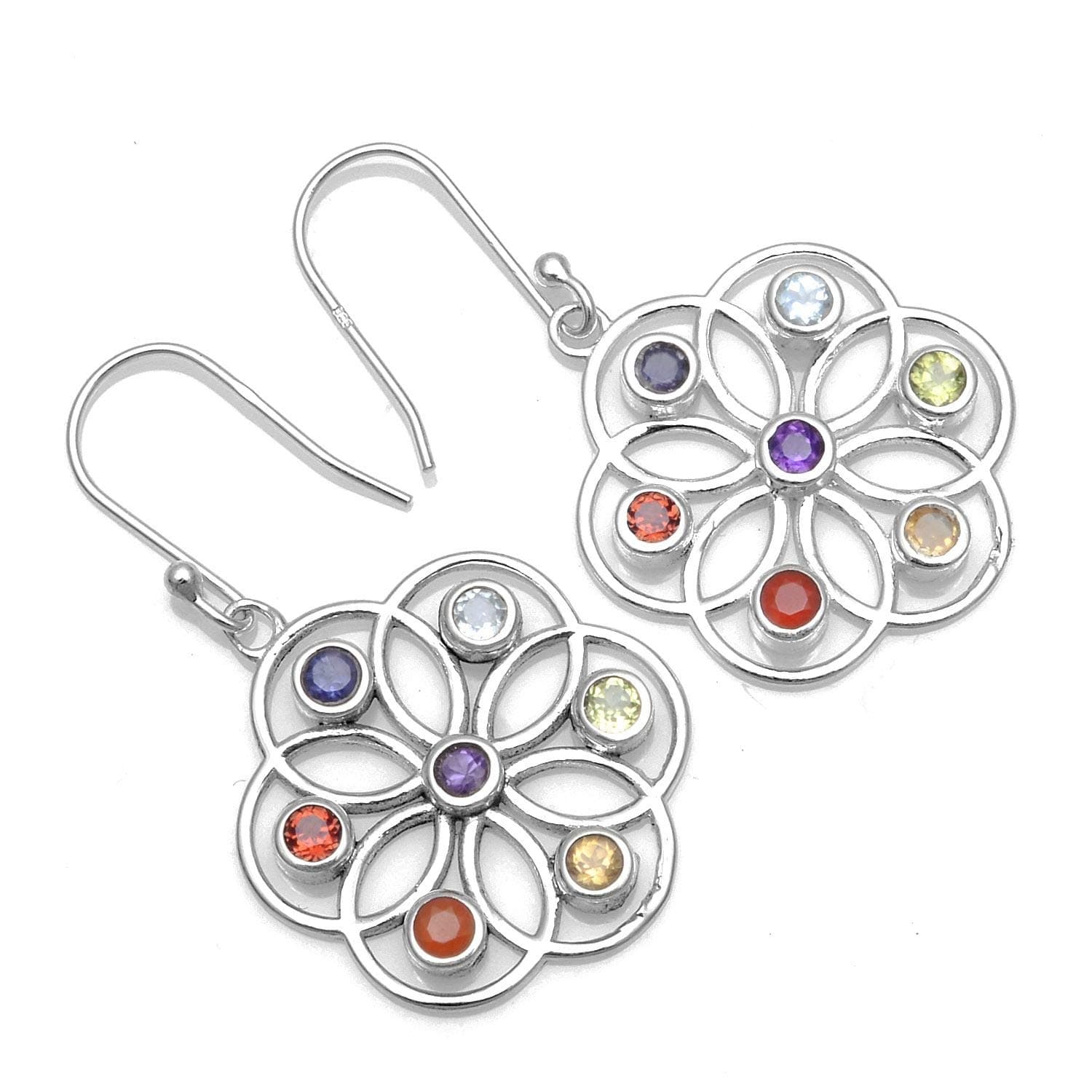 Silver Palace 925 Sterling Silver Natural Chakra Stone Drop Dangle Earrings for Women