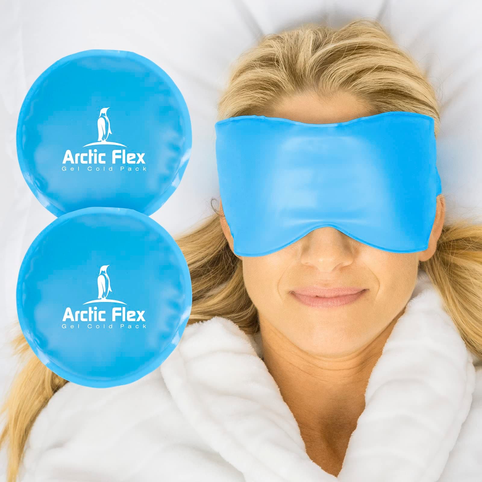 Arctic Flex Cold Eye Mask - Gel Ice Pack for Cool Sleeping, Dry Night Treatment - Reusable Hot Spa Therapy for Sleep, Skin Puffiness, Migraine, Soothing Headache - Soft Cooling Heating (Blue)