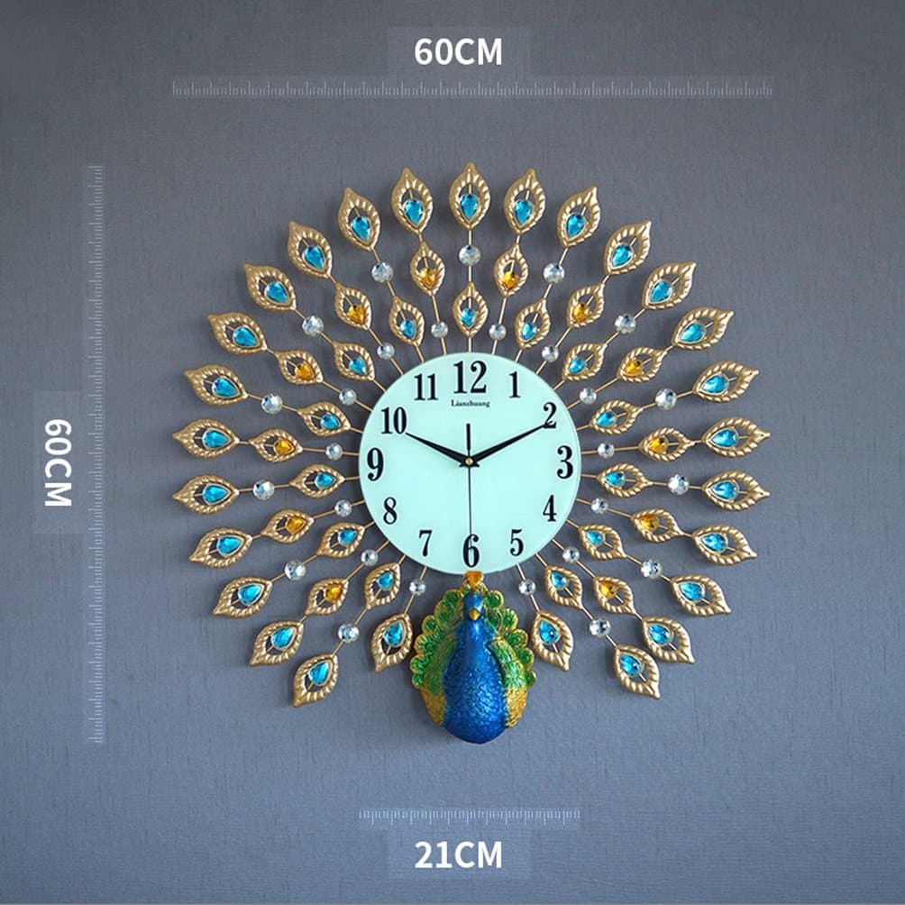 Clocks Creative Peacock Wall clock Metal Design Wall Art Quartz Clock Living Room Bedroom Restaurant Mute Electronic Clocks（60cm*60cm） ( Color : C )