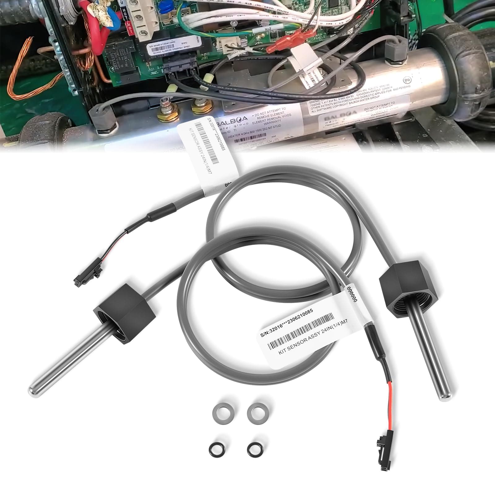 M7 Sensor Kit Temp/High Limit Replacement for Balboa 32016 30344 30042 30382 53605 Sensors, Hot Tub Sensor Pool Heater Sensor for Balboa Spa Heater M7 System , 24" Temp/Hi Limit,1/4" Diameter (2 Pack)