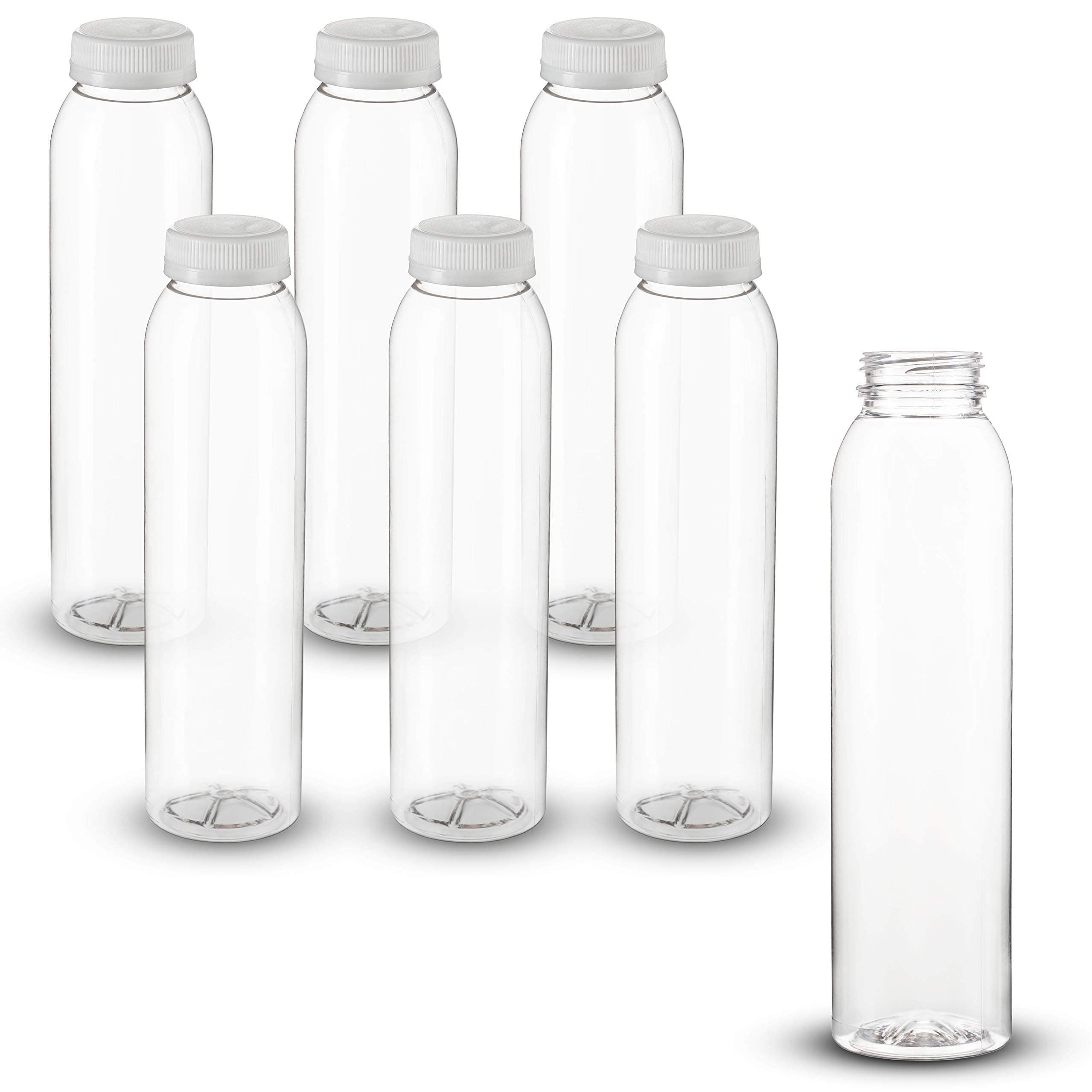 16 Oz. / 1 Pint Empty Clear Round (Energy) PET Plastic Juice Bottles with Tamper Evident Caps by AM Bottle Supply - Set of 15 Bottles and 15 Caps