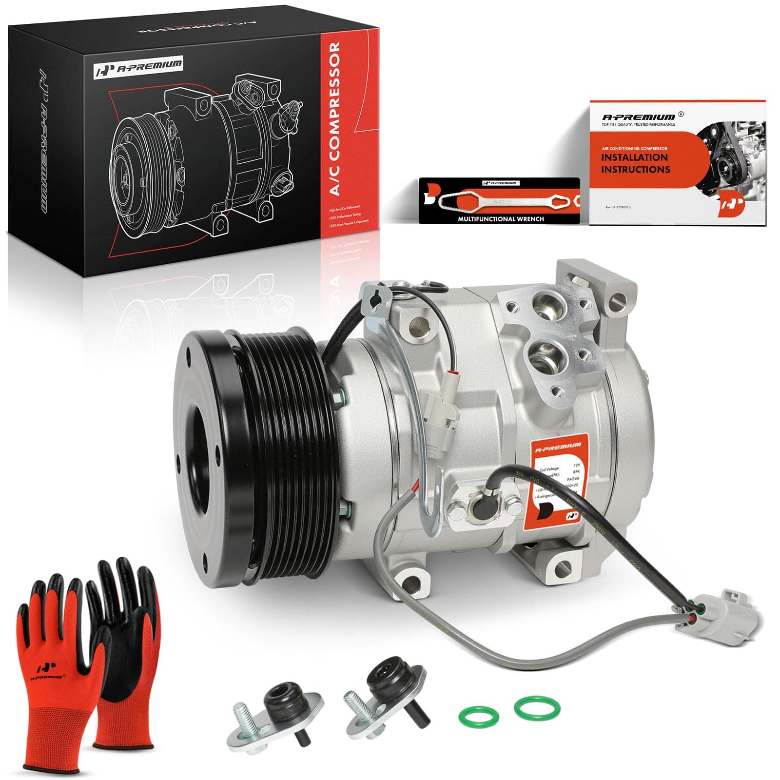 A-Premium AC Compressor with A/C Clutch (8-Grooves） Compatible with Toyota Tundra 4.6L, 5.7L 2007-2021, with 10S20C Style Compressor, Replace# 883200C130, 883200C190