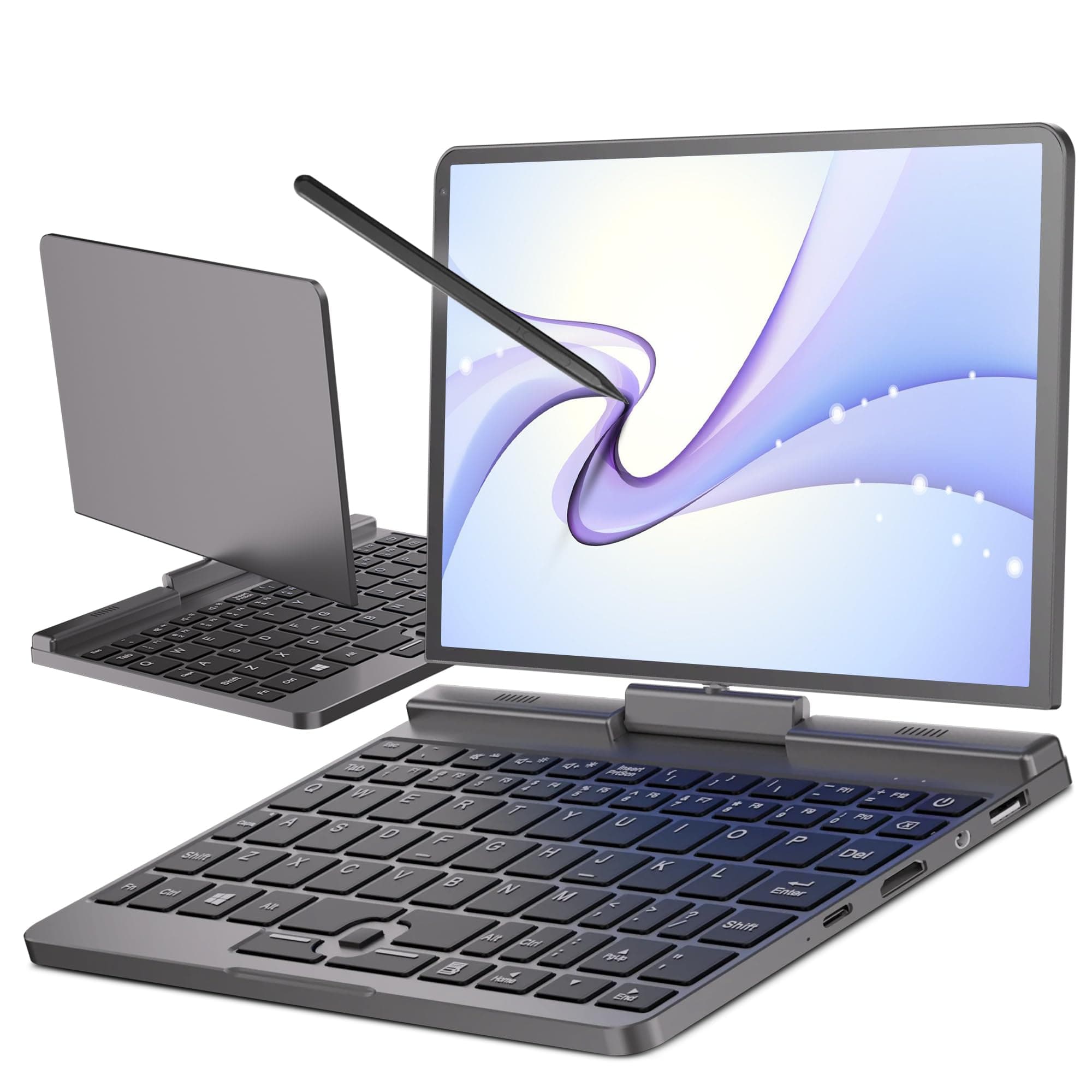 8 inch Mini Laptop Touchscreen Notebook Tablet N150 2-in-1 Handheld Computer Portable Small Pocket PC Win-11, 12GB RAM 512GB SSD, Gigabit/Wi-Fi 6/2MP Camera/G-Sensor/HDMI/PD 30W Charging, With Stylus