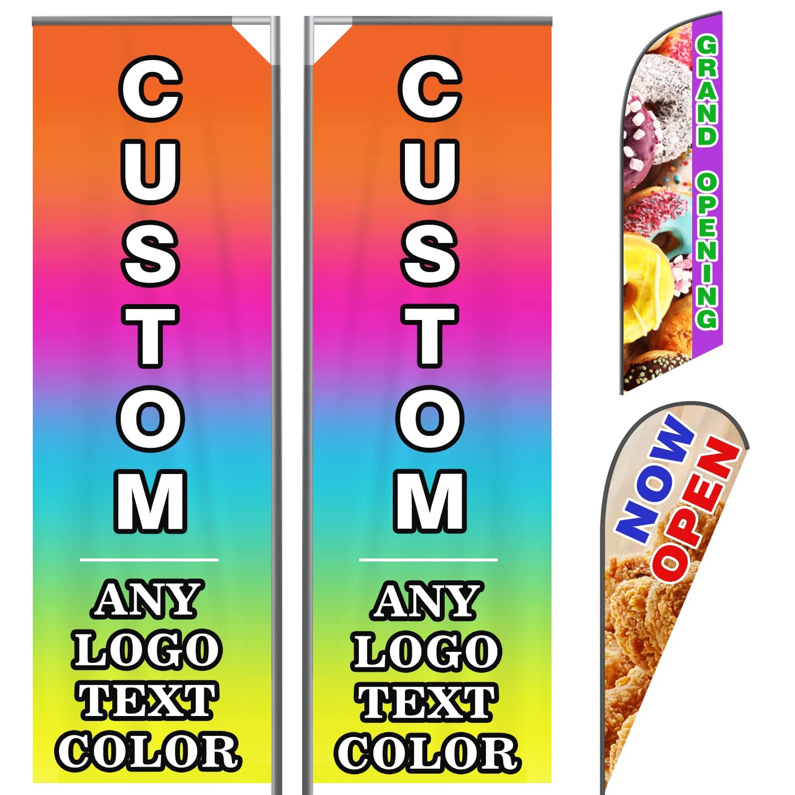Custom Advertising Feather Flags with Pole Kit Optional, Customized Logo Text Personalized Double Sided Open Flag Sign for Outside Business Advertisement（70×380cm/2.3×12FT）