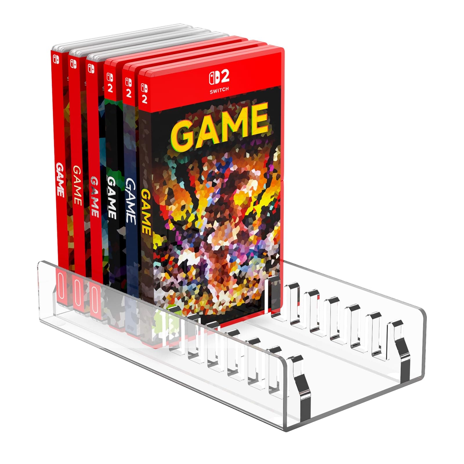 CaSZLUTION Acrylic Game Storage Organizer Stand Compatible with Nintendo Switch Game Card Case, Upgraded Switch 2 Game Display Holder Fits up to 12 Games Box - Clear