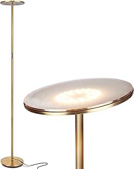 Brightech Sky Flux Dimmable LED Floor Lamp – Super Bright Floor Lamp for Living Room and Offices – Torchiere Standing Lamp with 3 Light Options, Tall Lamp for Bedroom Reading and More - Brass
