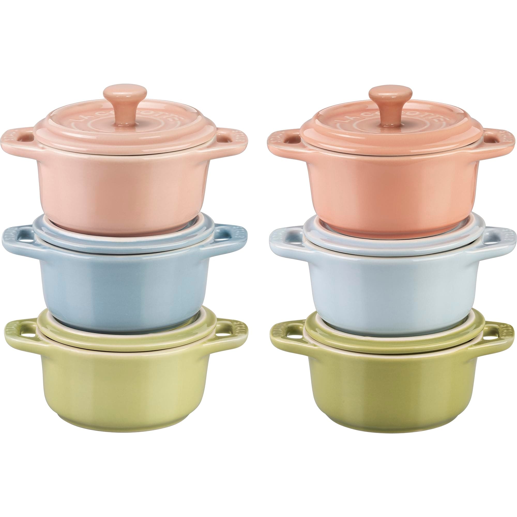 Ceramic 6-pc Mini Round Cocotte Set - Macaron Pastel Colors