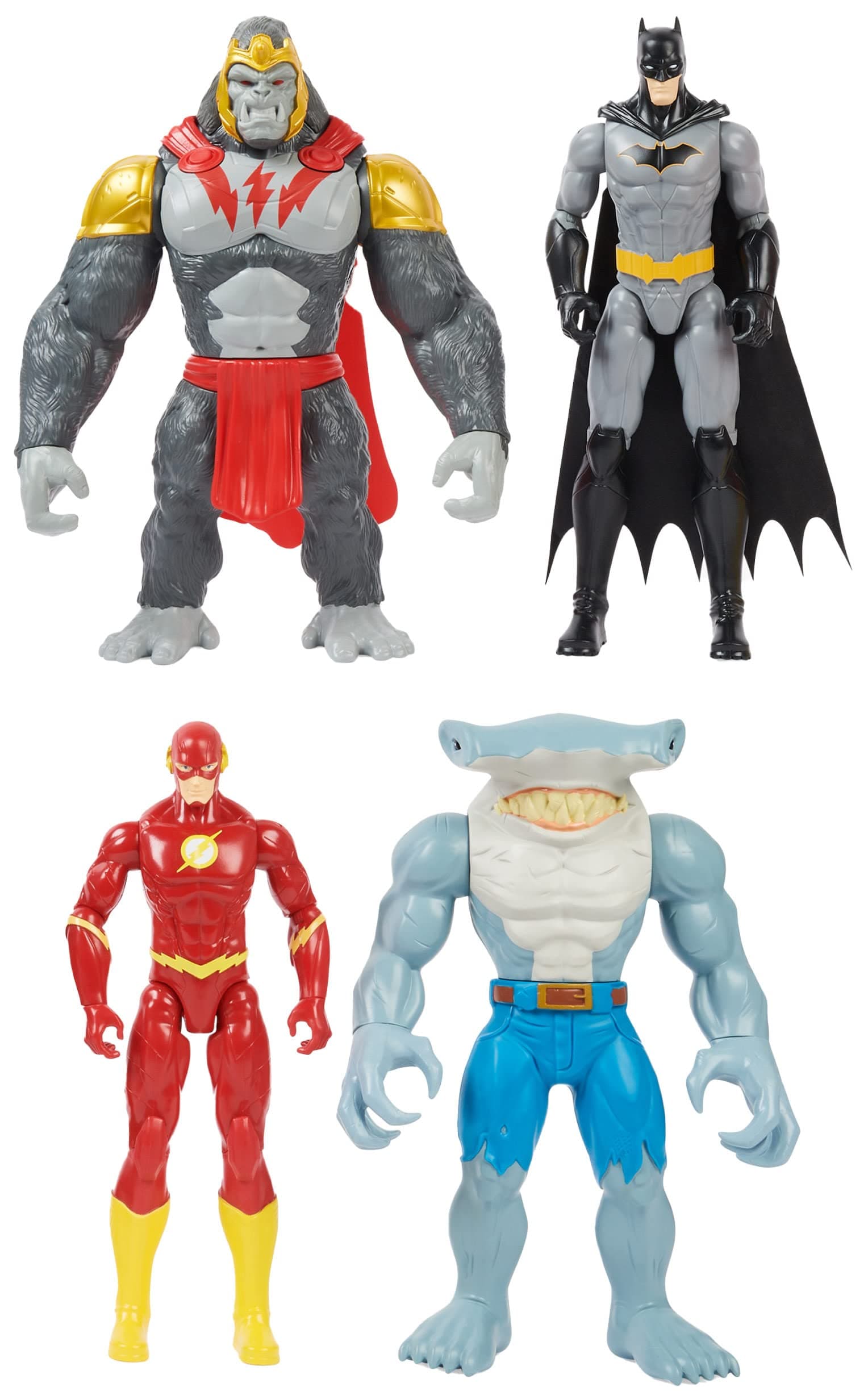 Batman vs. Gorilla Grodd 4-Pack, 30-cm Action Figures (Batman, The Flash, Gorilla Grodd, King Shark), Kids’ Toys for Boys and Girls Aged 3 and Up
