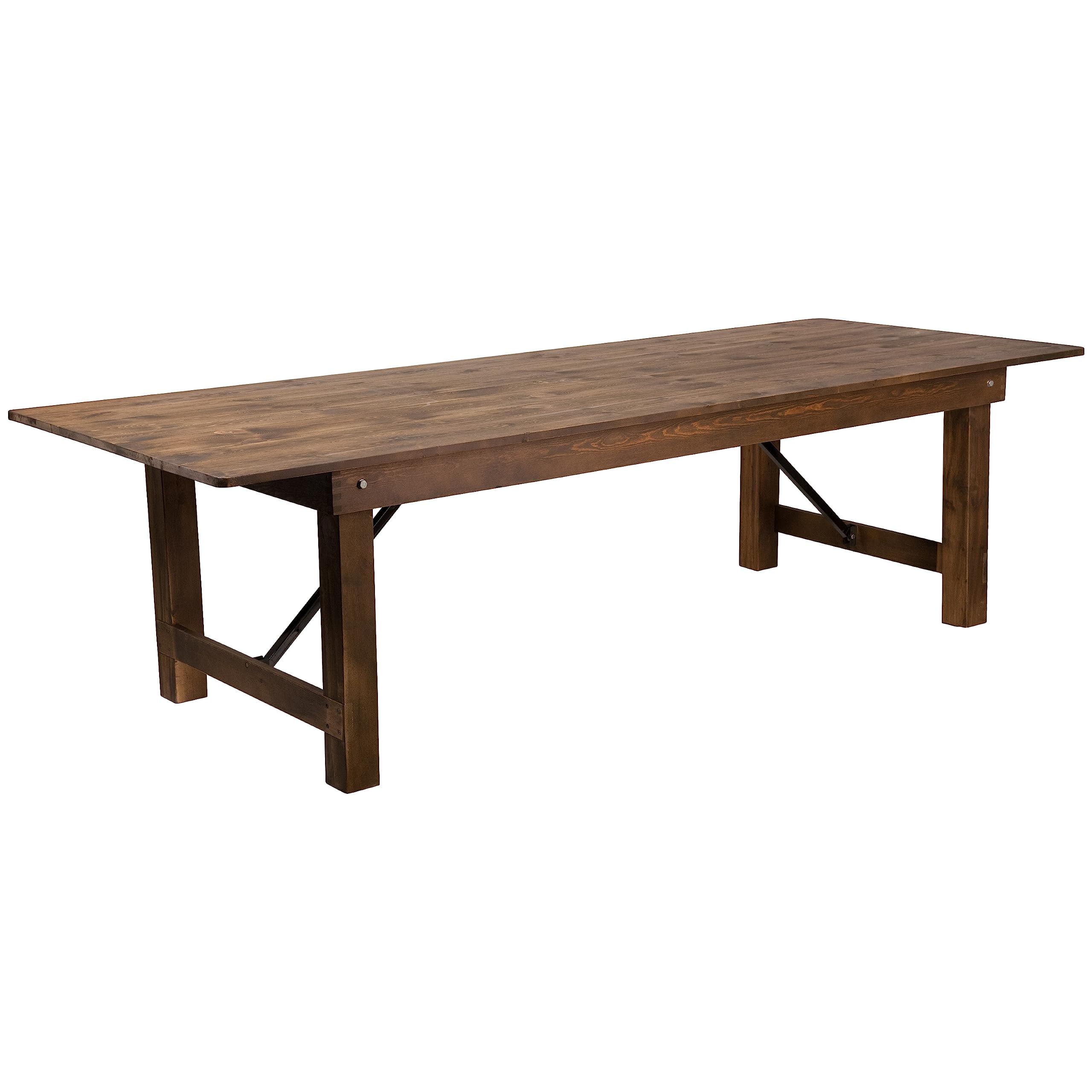 Hercules Series 9' x 40" Rustic Solid Pine Folding Dining Table, Rectangular Antique Farmhouse Dining and Event Extension Table