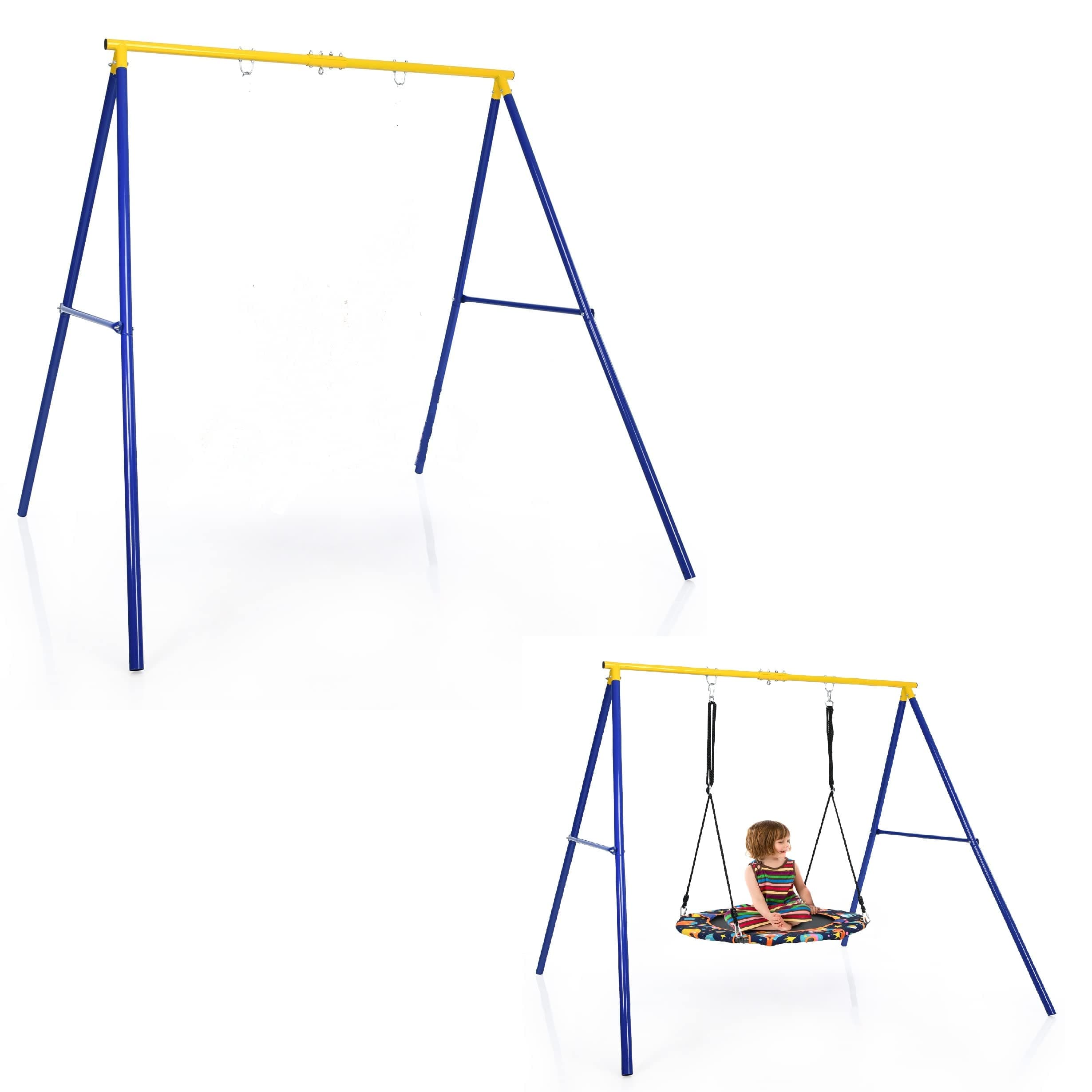 AKUSTIKSwing Frame, Heavy Duty A-Frame Metal Swing Frame Stand with Ground Nail, Fits for Most Swings, Full Iron Anti-Rust Swing Stand, Outdoor Playground Play Set Toy for Kids Adults