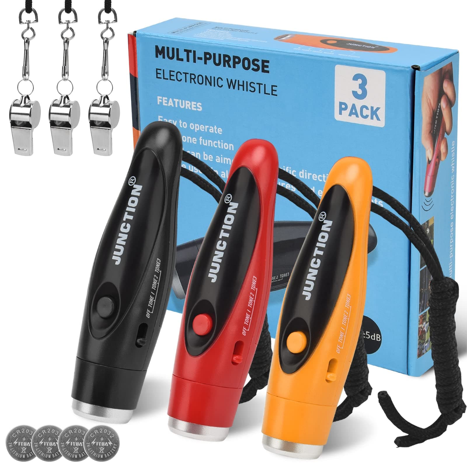 [3 Pack Gift Box] Electronic Whistle, 3 Tone Handheld Electric Whistle with Lanyard, Loudest Outdoor Sport Whistle for Teacher, P.E, Referees, Coaches, Emergency Whistle, Soccer Sports Whistle, Gifts