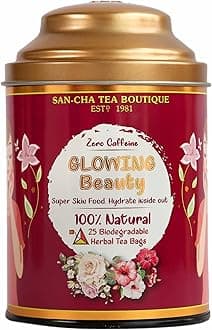 Sancha Tea Boutique, Glowing Beauty Tea, Caffeine Free Herbal Tisane, 25 Pyramid Bags, Supports Skin Glow & Skin Health