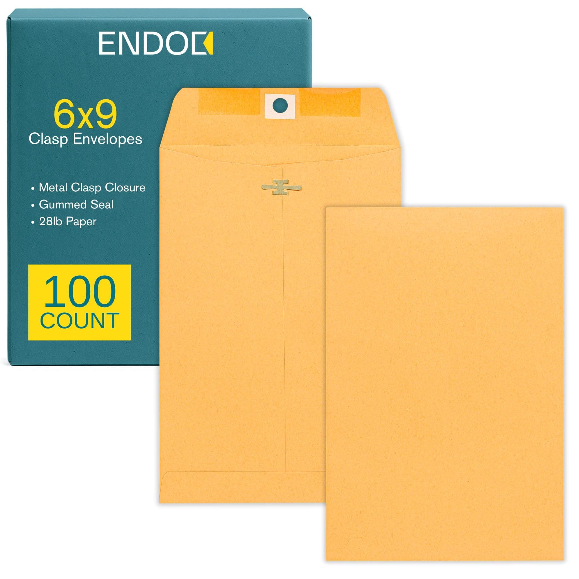 6x9 Clasp Envelopes – 100 Pack Brown Kraft Catalog Envelopes with Clasp Closure & Gummed Seal – 28lb Heavyweight Paper Mailing Manila Envelopes for Home, Office, Business, Legal or School