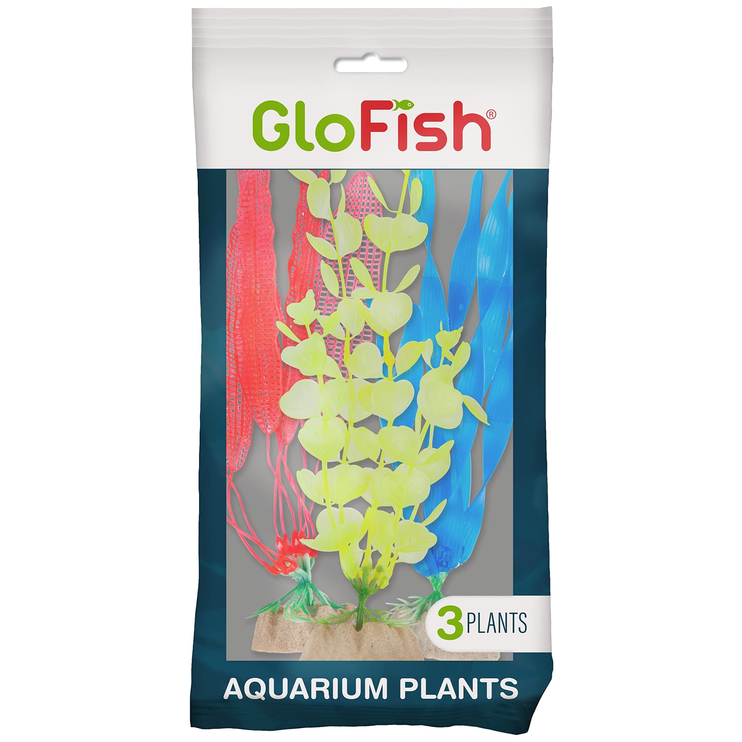 GloFish Fluorescent Plant Multipack 3 Count, Contains Medium Yellow, Large Orange, Large Blue Aquarium Plants