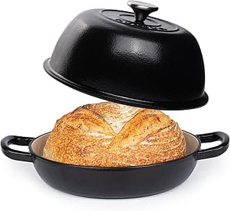 nuovva Enamelled Cast Iron Dutch Oven Pot – Dutch Oven For Sourdough Bread Baking – Cast Iron Bread Pot – Black, 6 Quarts, 22cm –